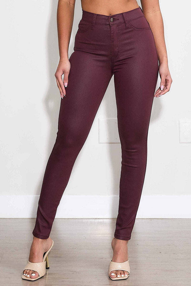 Buy Vibrant M.i.U Women's High Waisted Wax Coated Skinny Jeans, Black, 9 at