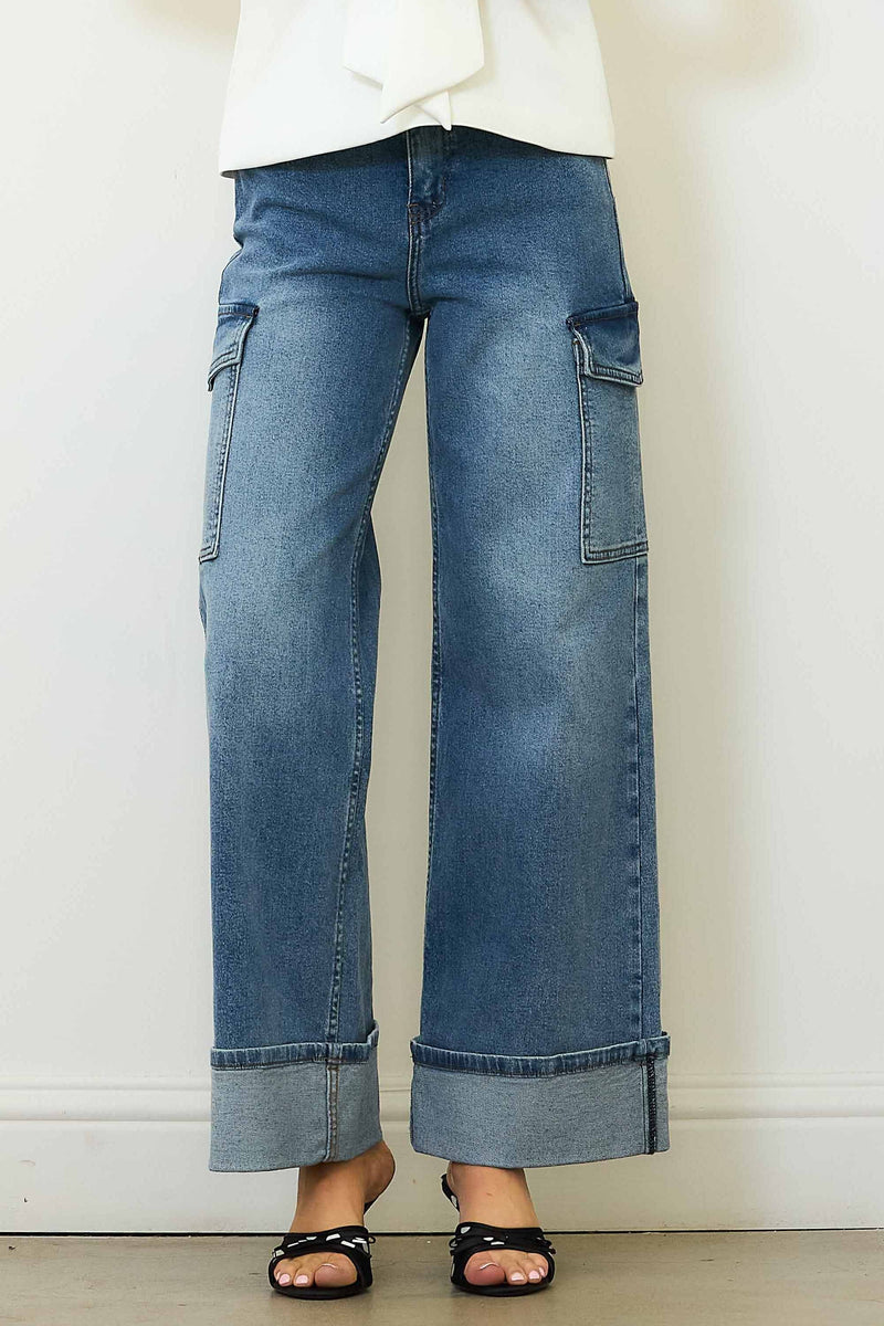 XPT264R] Cuff Hem Cargo Wide Leg Jeans – Vibrant miu