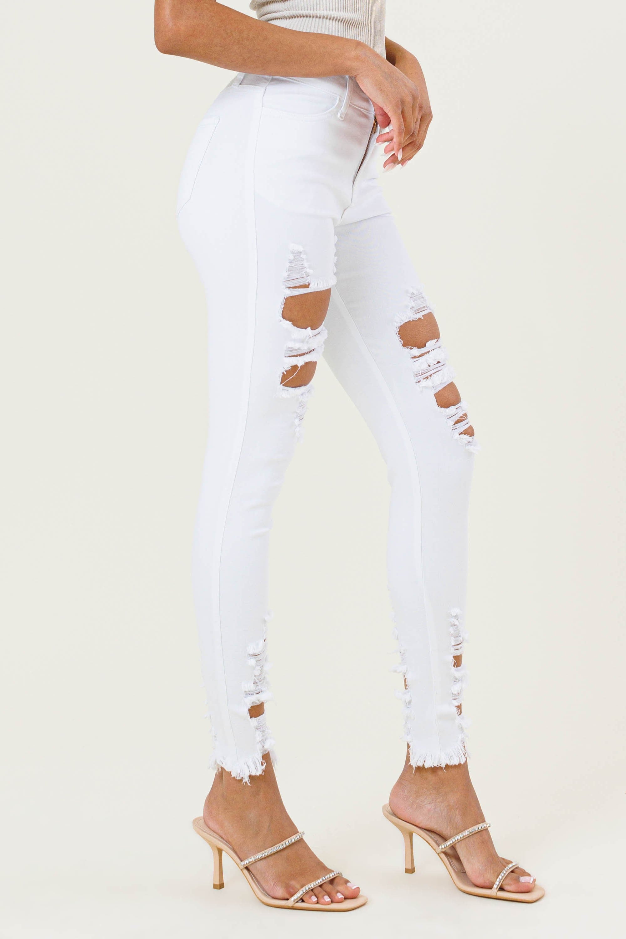 Wakee White High Rise Skinny Leg Jeans With Raw Hem – Women's Sizes 6-16