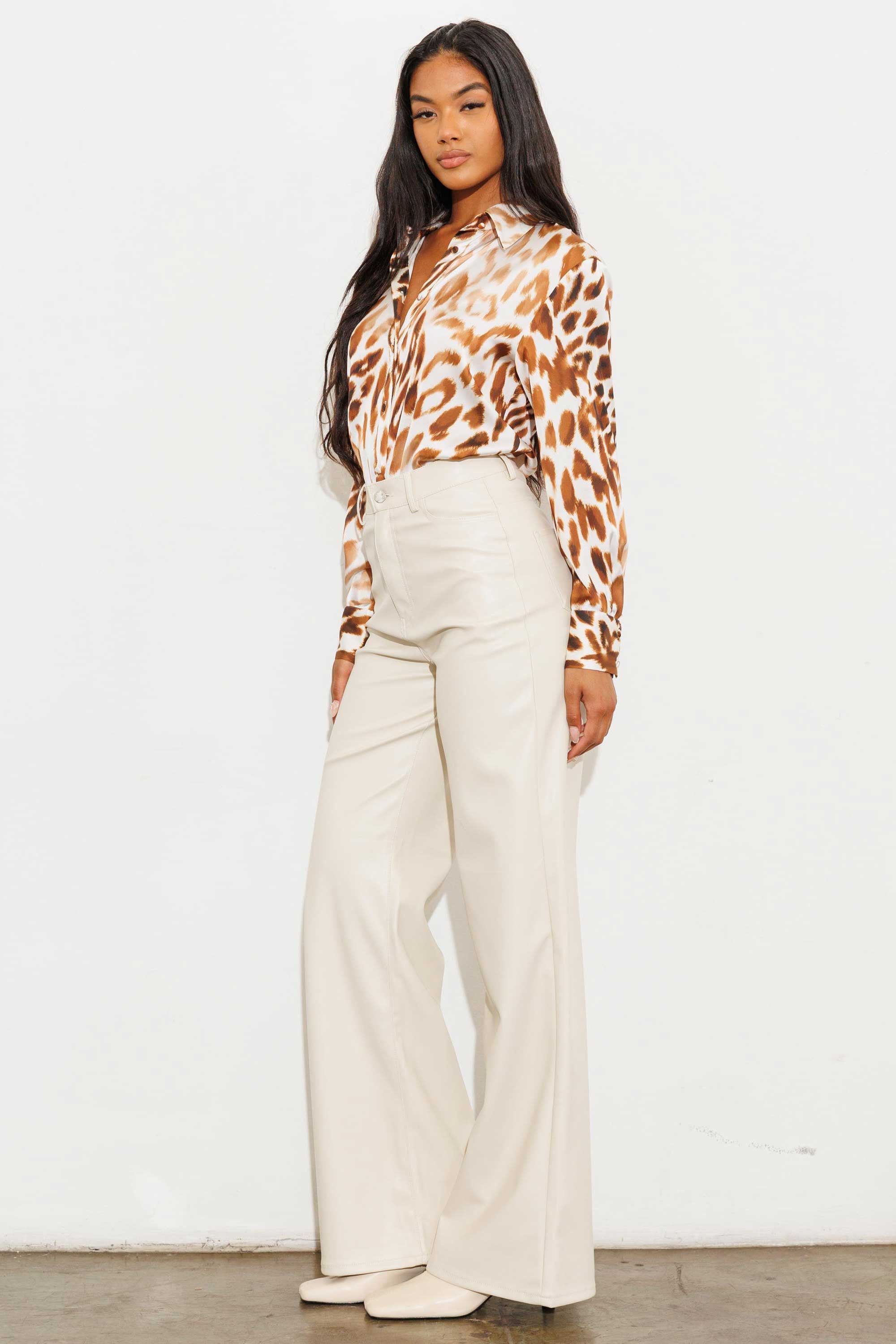 EP2059] PU Vibrant Wide Pants – Vibrant miu