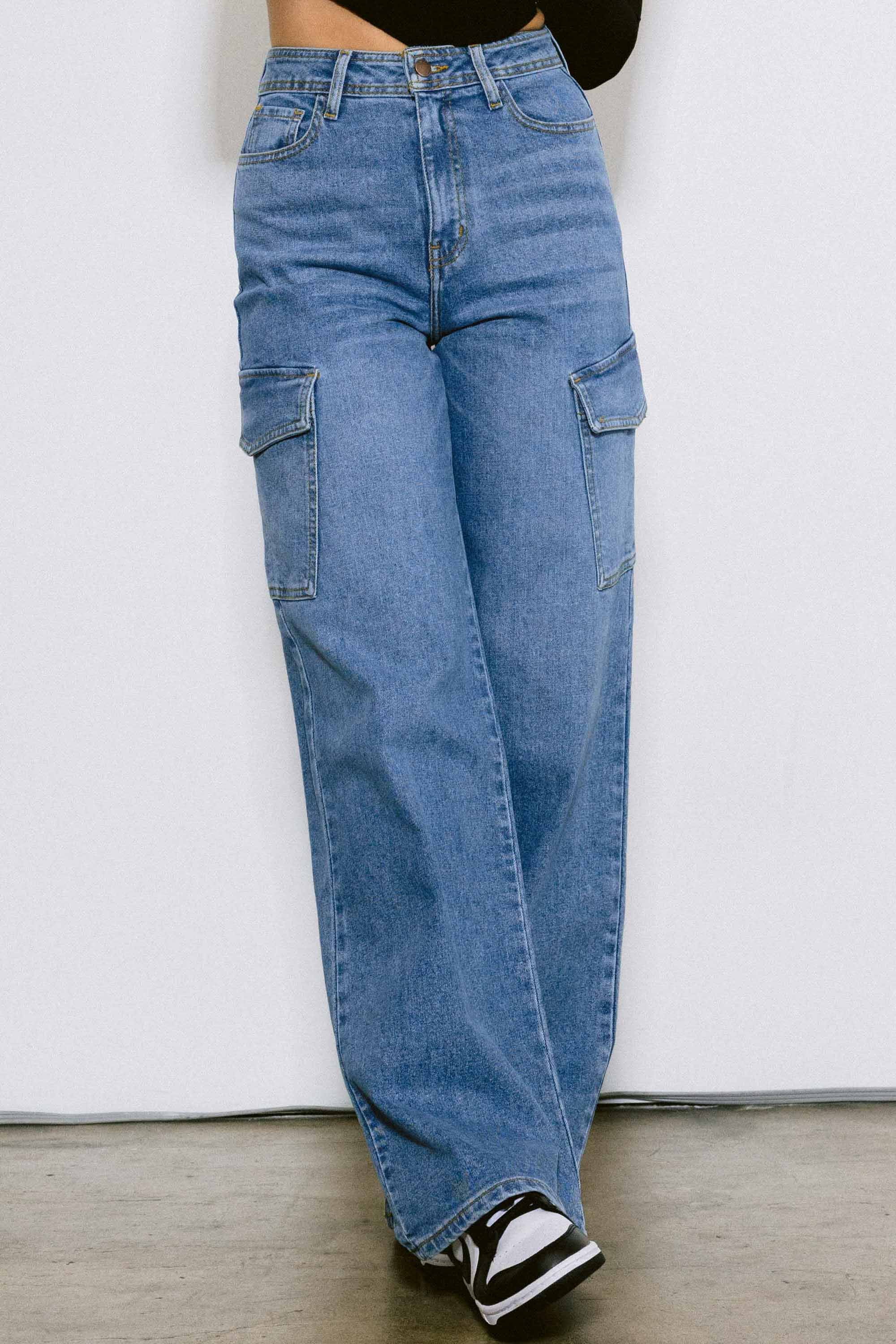 Back to School Cargo Denim Wide Jeans – Vibrant miu