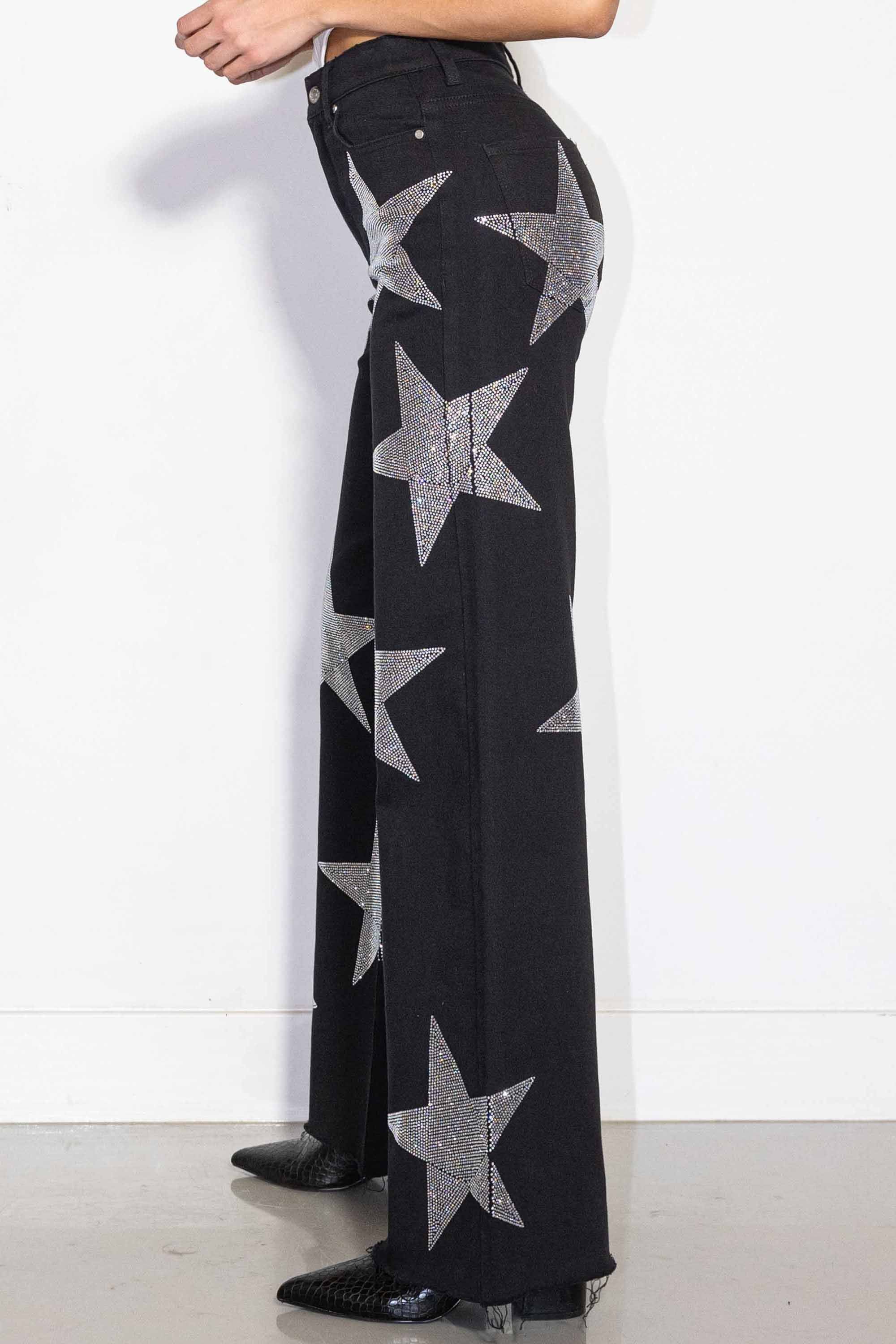 Stars Rhinestone Wide Jeans – Vibrant miu