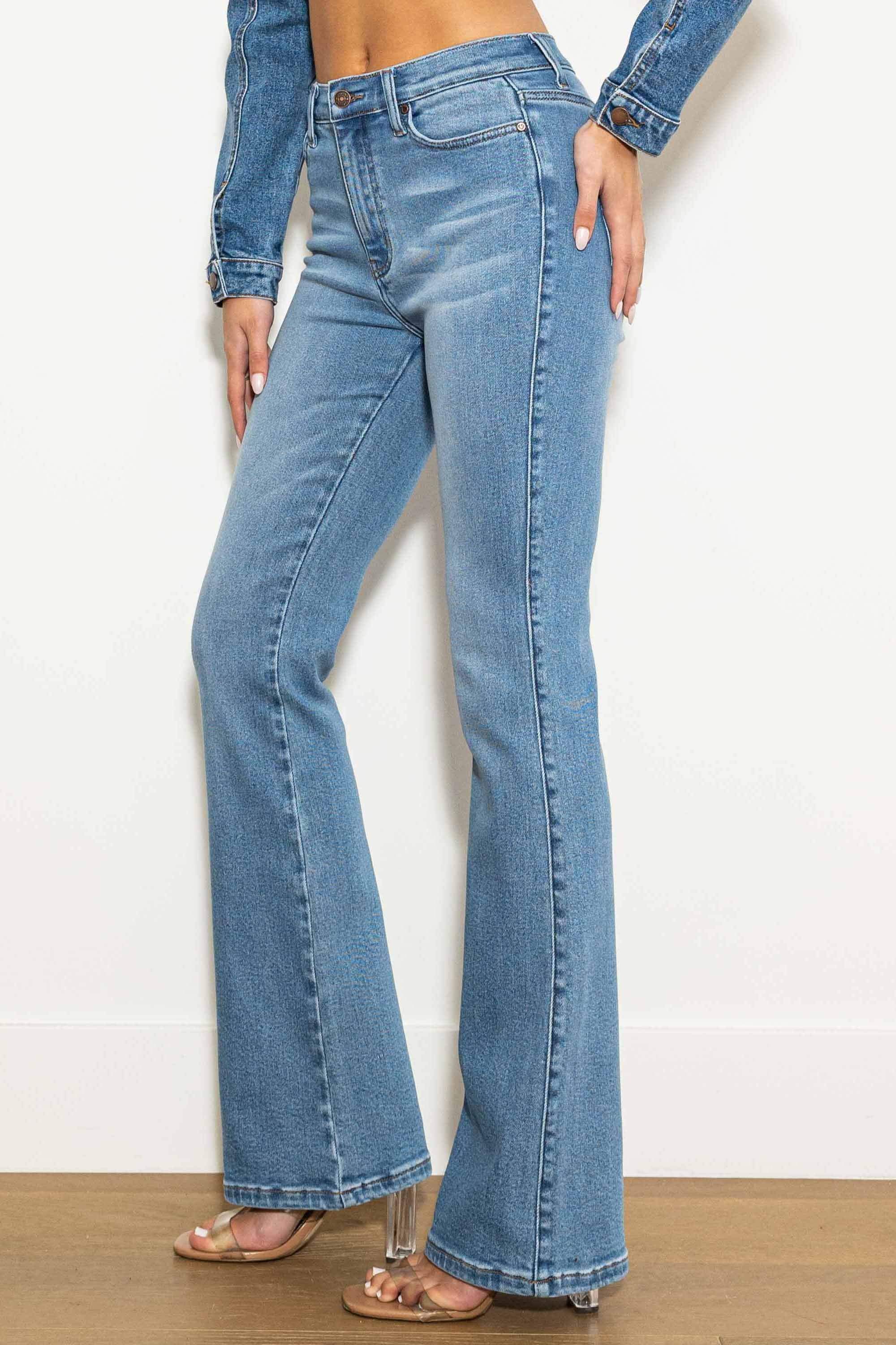 【U LAN】Akan eyelet strap semi-bootcut pants Men Denim Pants Flared Bootcut Jeans Loose Trousers Slit