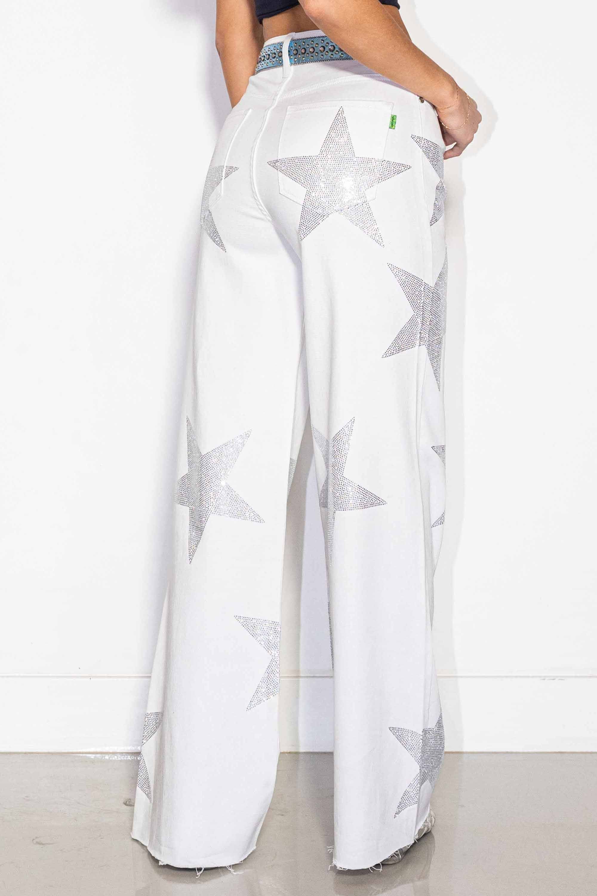 EP5157] Stars Rhinestone Wide Jeans – Vibrant miu