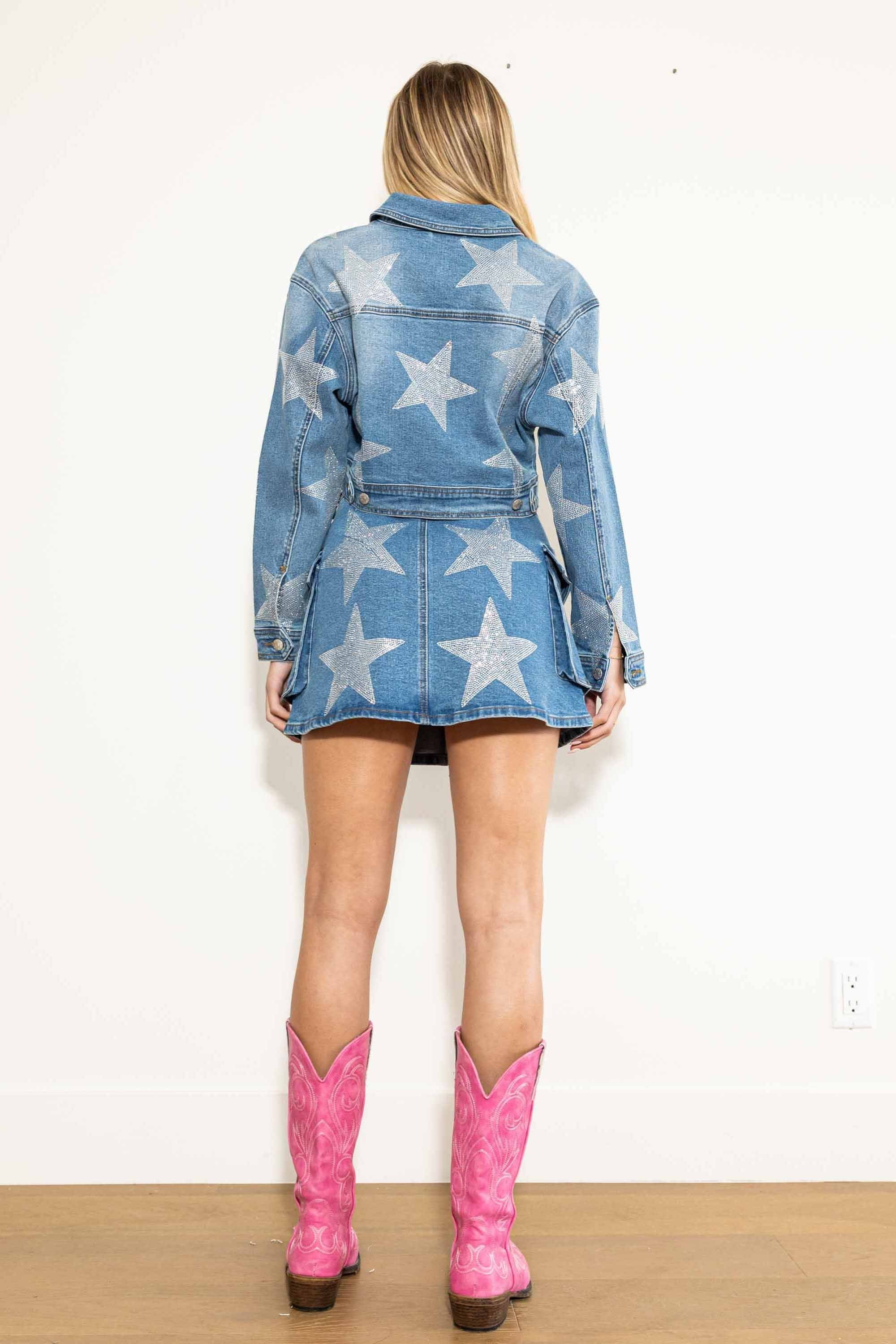 Plage デニムJK XJK033] Stars Born Rhinestone Denim Jacket – Vibrant miu