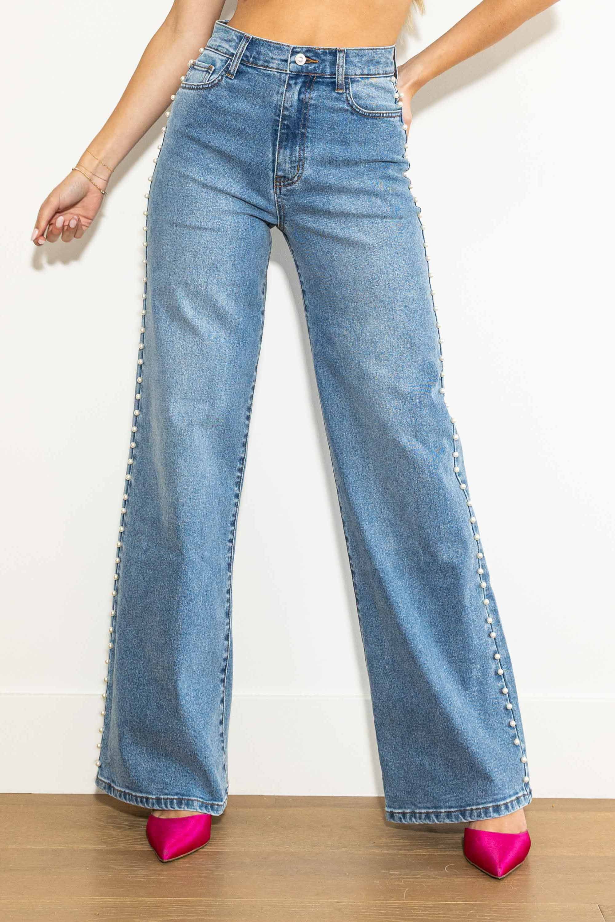 Jeans with shops pearls down the side