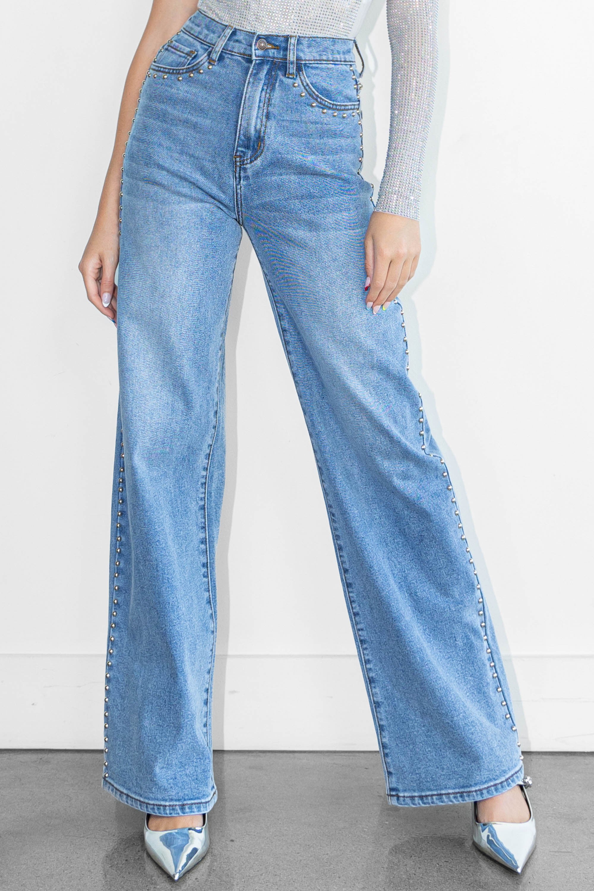 Stud Wide Leg Jeans – Vibrant miu