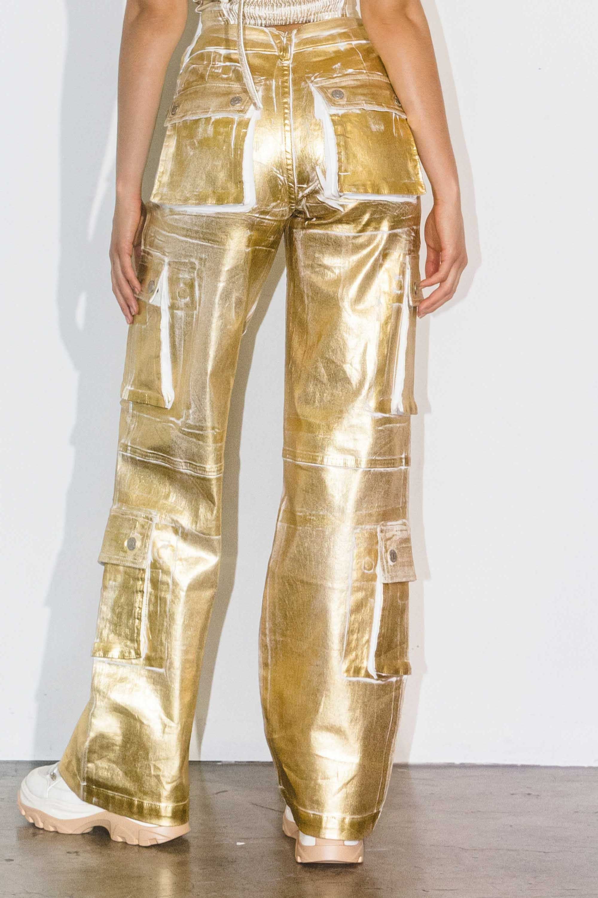 XPT260] Gold Foil Print Baggy Cargo Pants – Vibrant miu