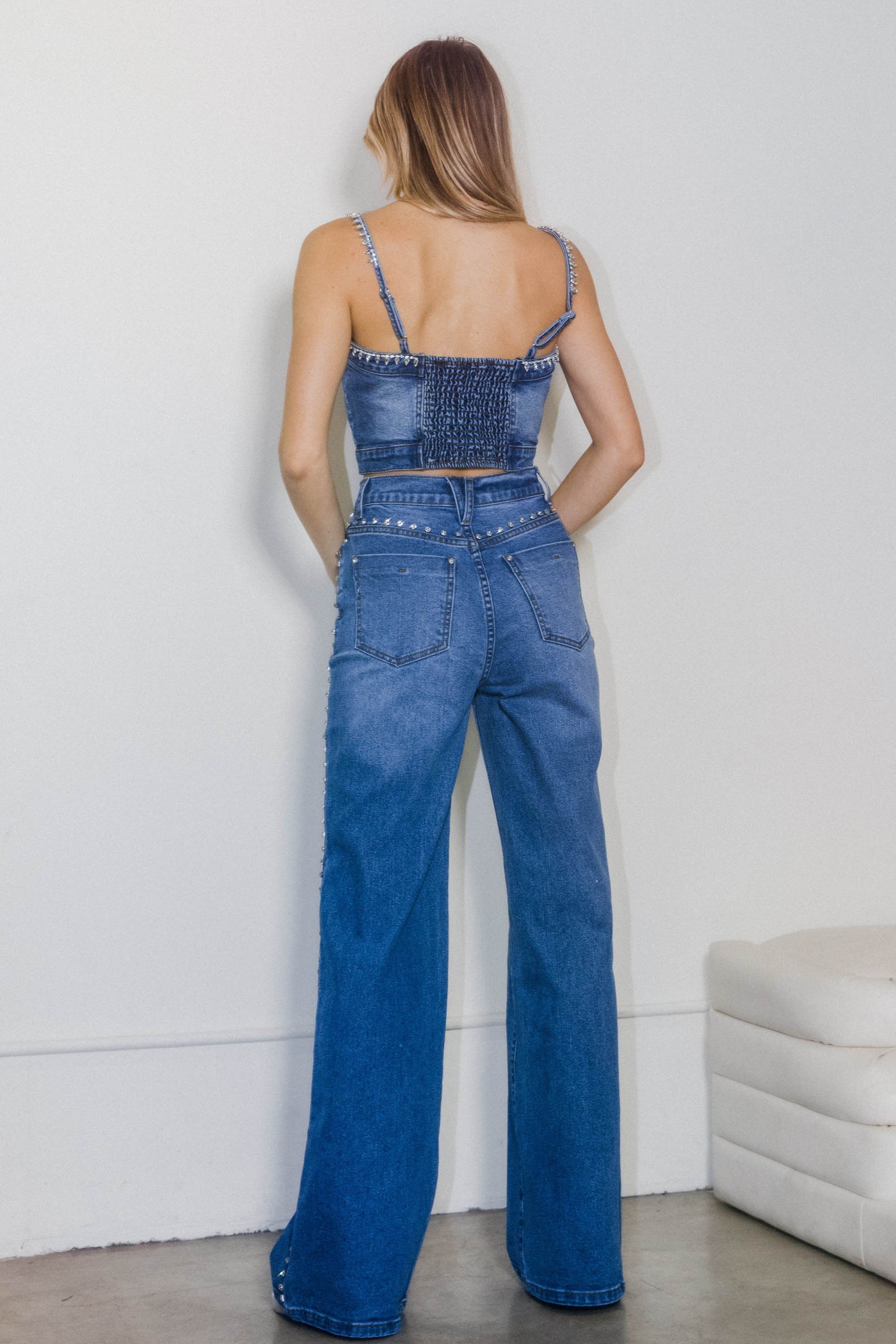 パンツ GLITTER DENIM WIDE STRAIGHT MOUSSY（マウジー）の「GLITTER DENIM WIDE STRAIGHT（デニム