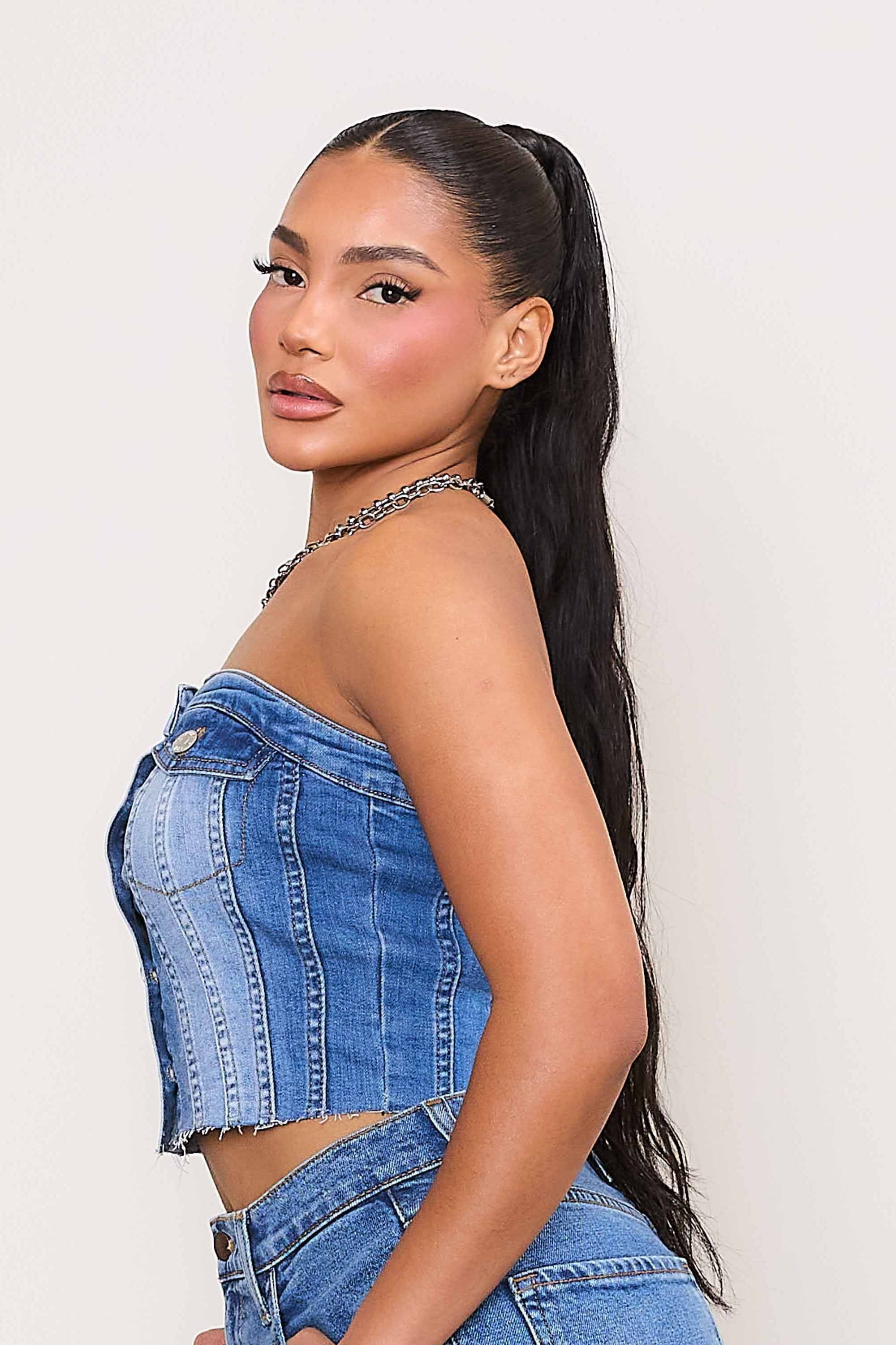 Denim Corset Tube Top – Vibrant miu