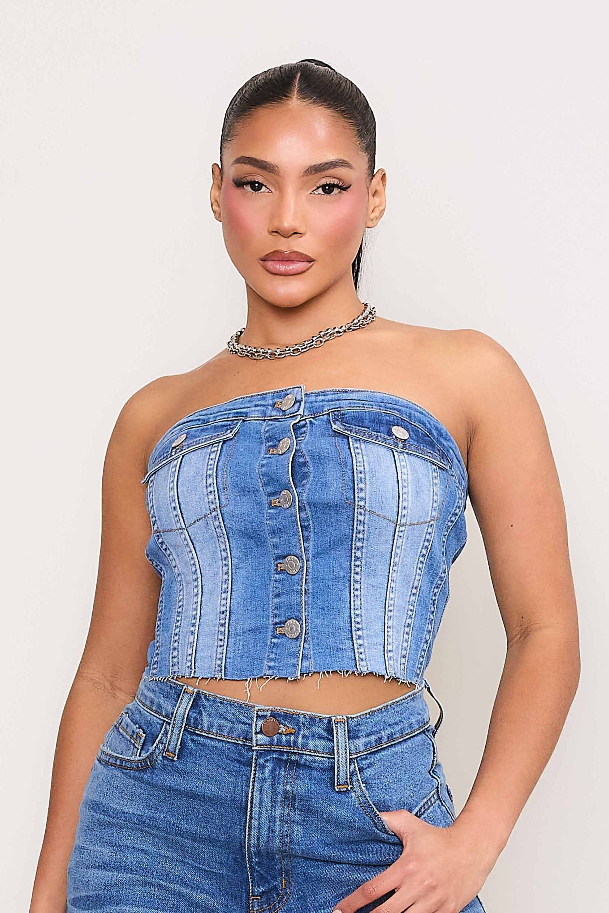 corset tube top denim dress D2