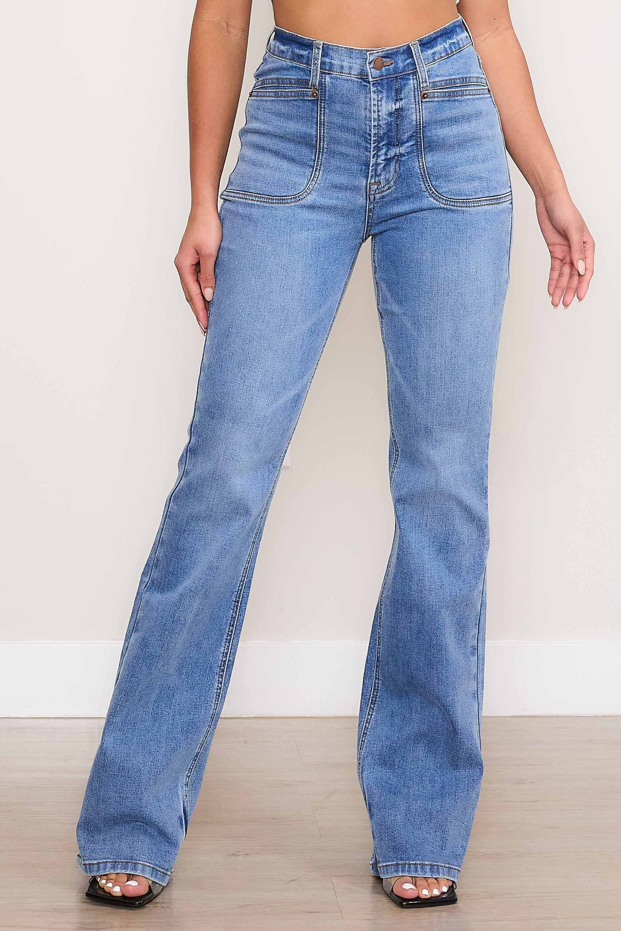P6084] Square Pocket Bootcut Jeans – Vibrant miu