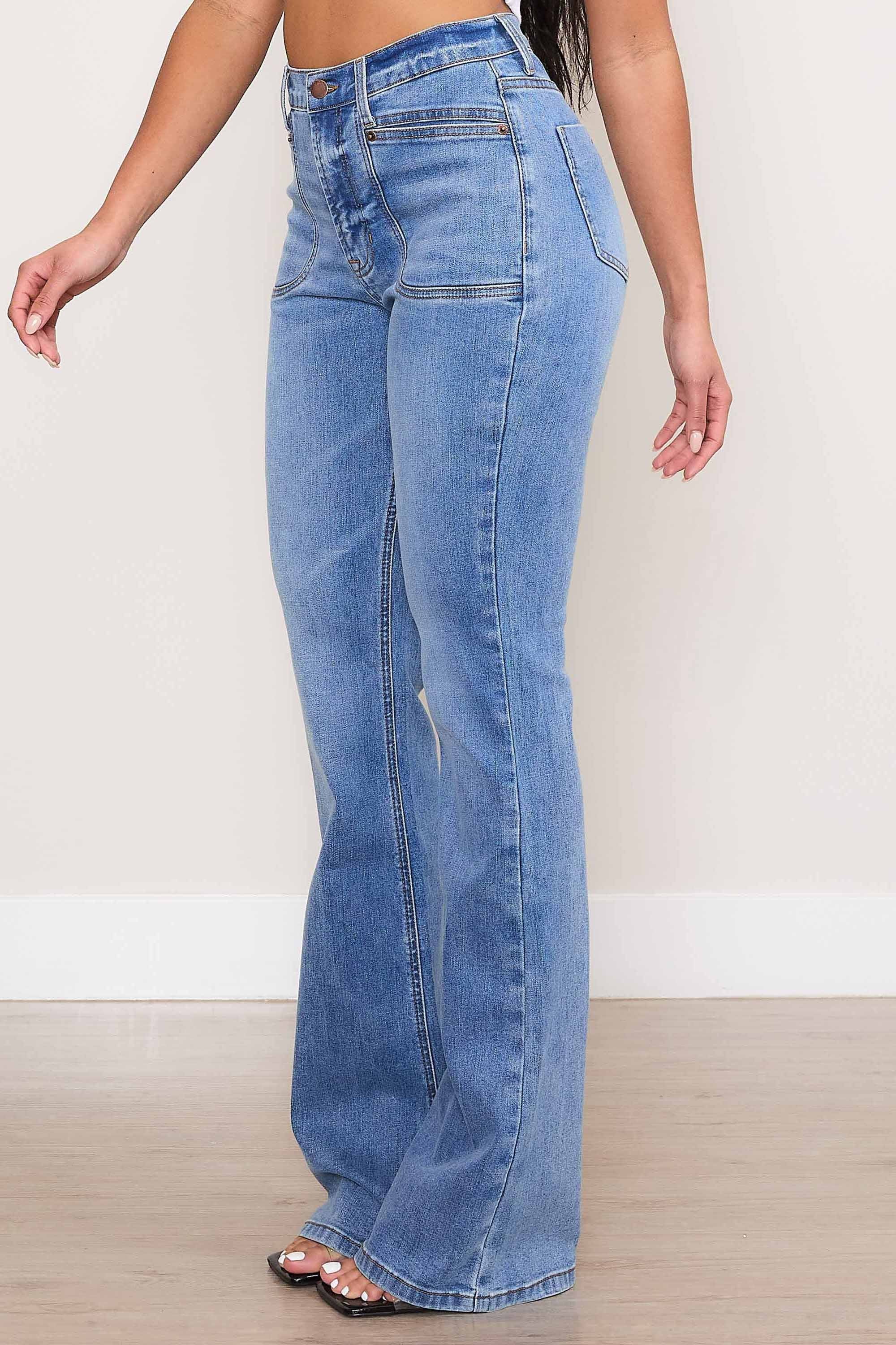 P6084] Square Pocket Bootcut Jeans – Vibrant miu