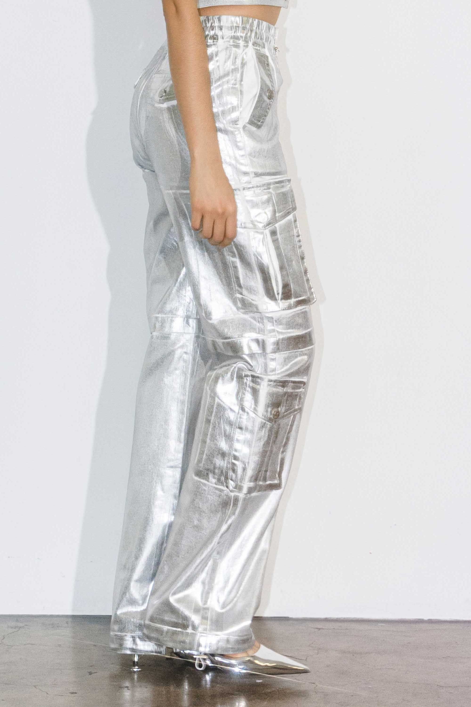 Silver Foil Printed Cargo Pants – Vibrant miu Silver Foil Printed Cargo Pants – Vibrant miu