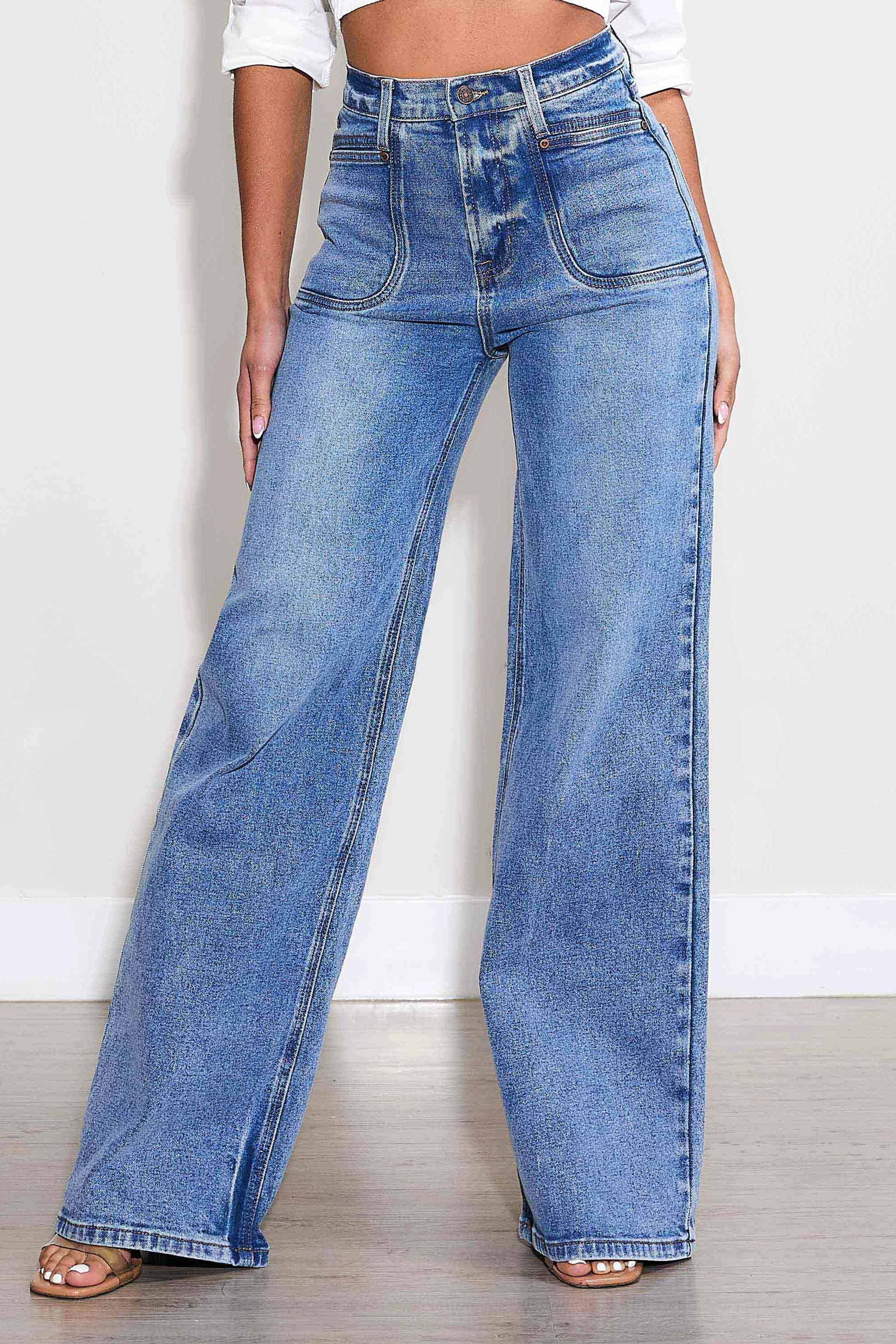 P6089] High-Rise Square Pocket Wide Leg Jeans – Vibrant miu