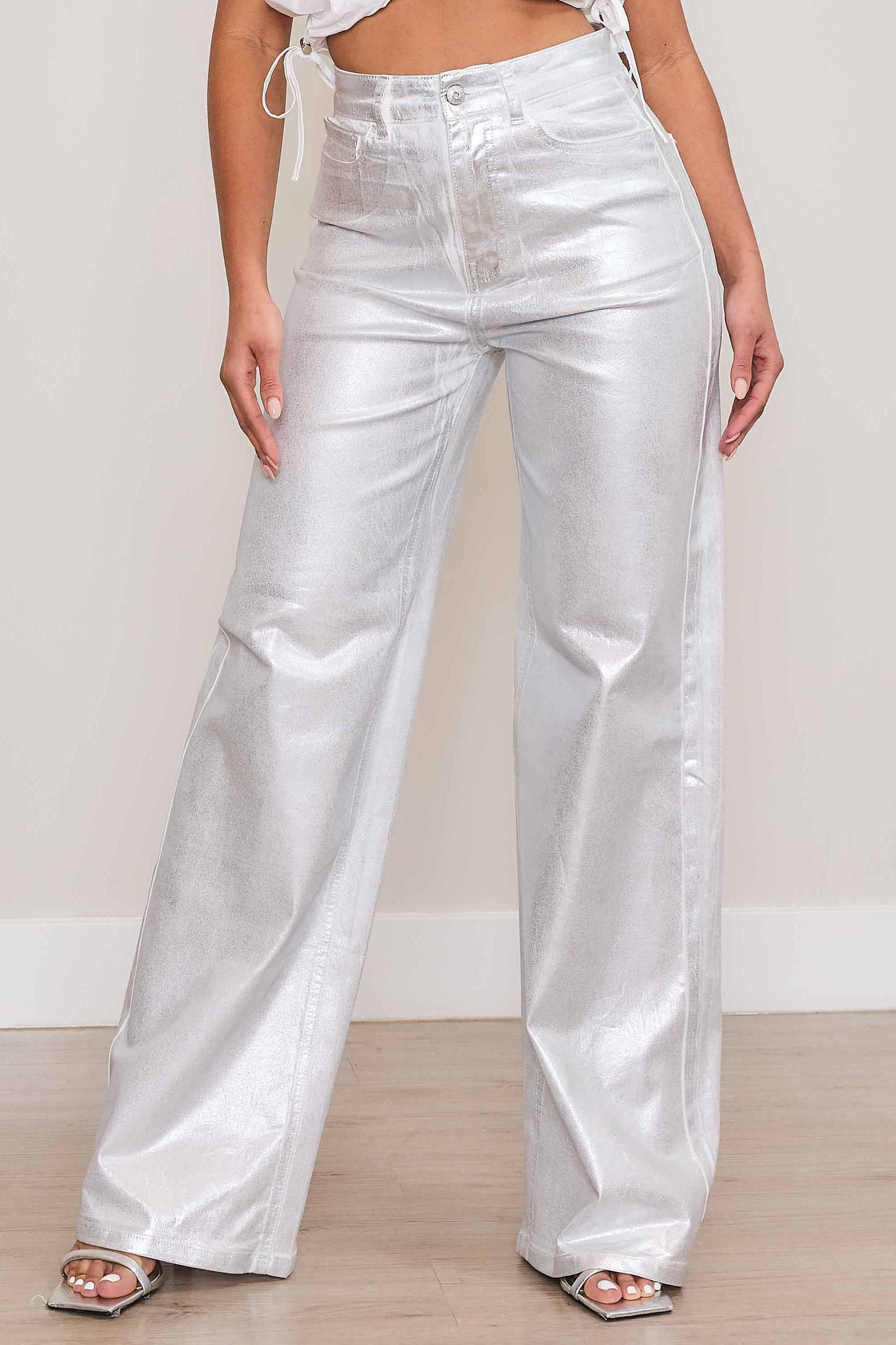 Metallic wide leg pants hotsell