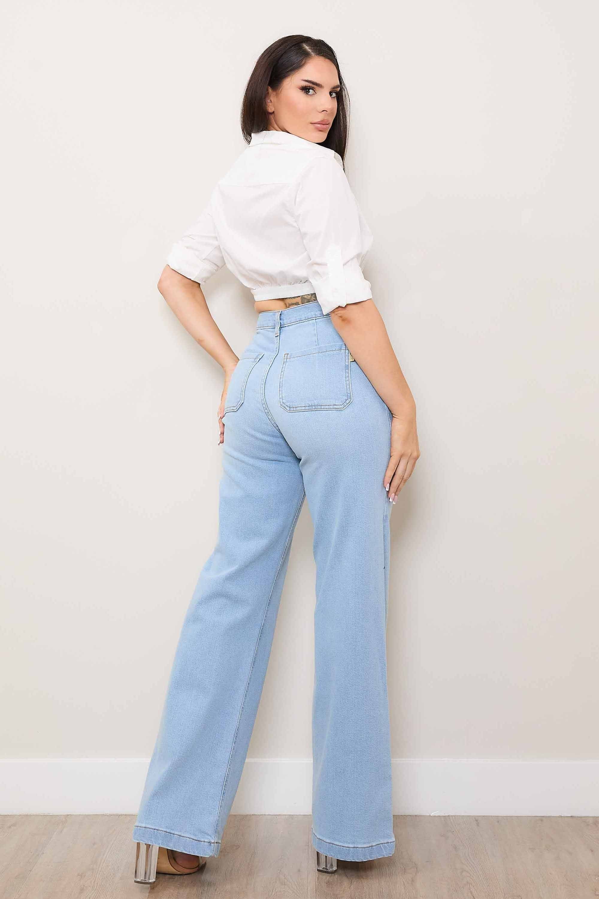 Square Pockets Wide Leg Jeans – Vibrant miu Square Pockets Wide Leg Jeans – Vibrant miu