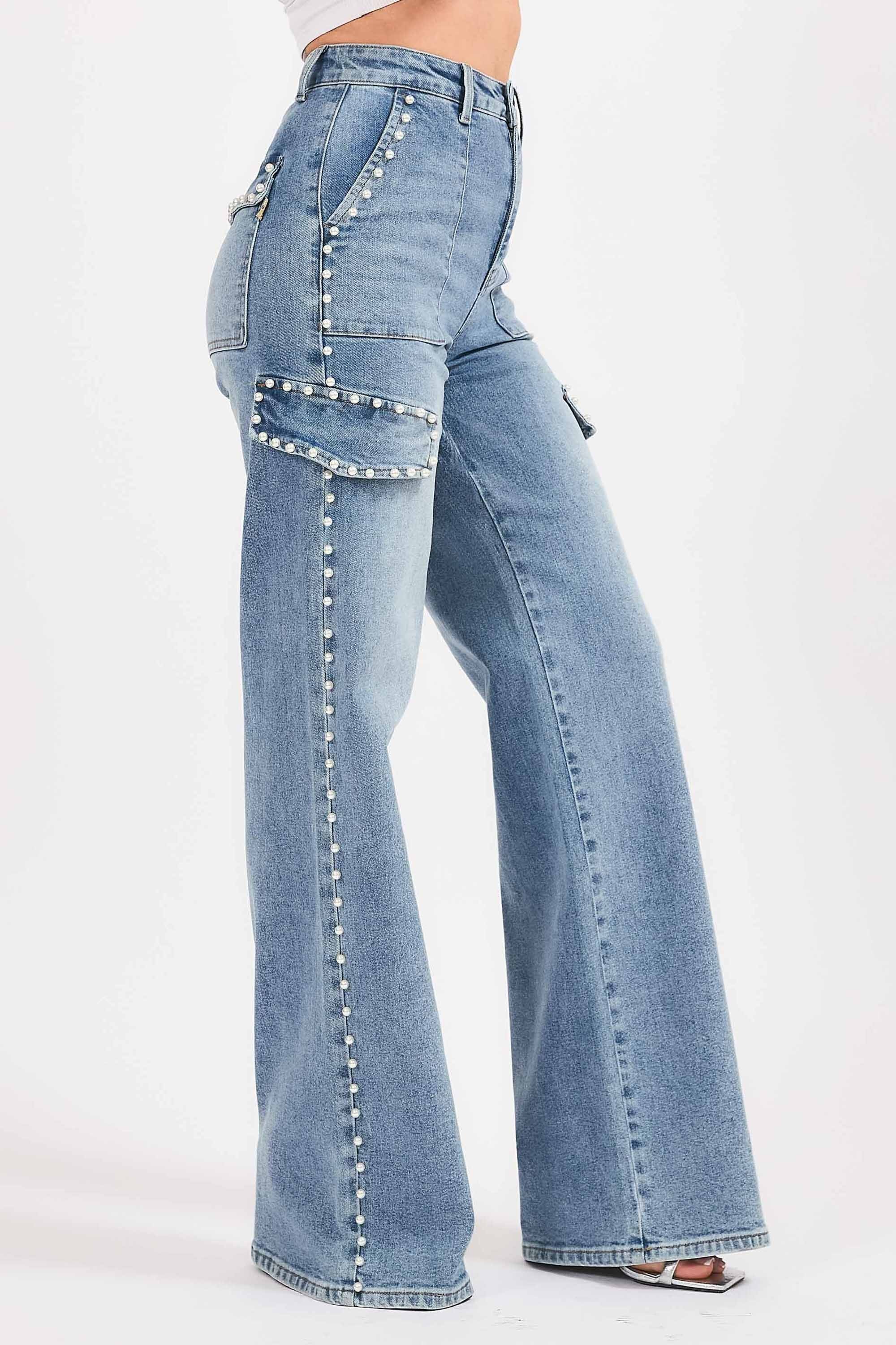 P6113] Pearl Cargo Wide Leg Jeans – Vibrant miu