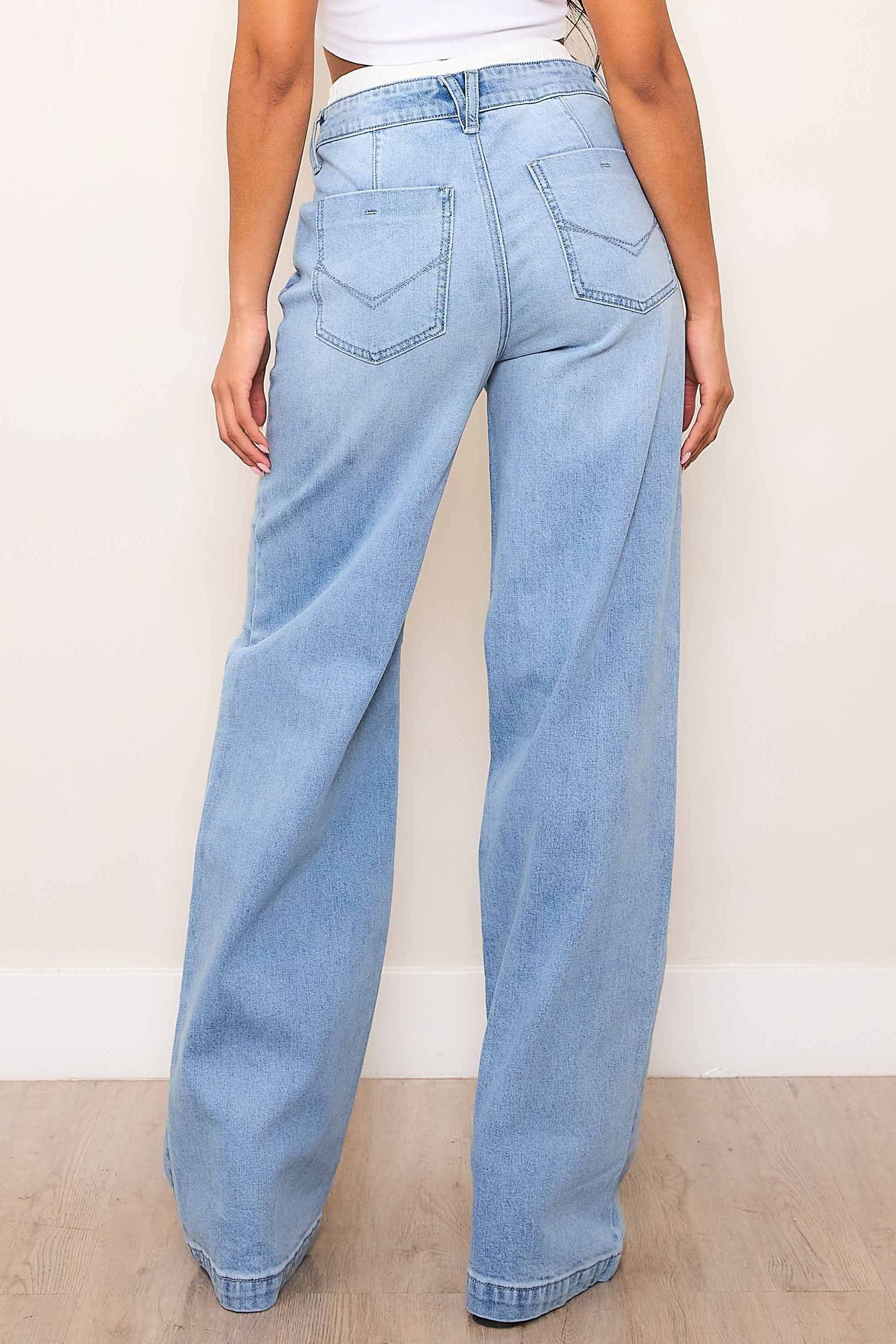 Double Waist Band High-Rise Wide Leg Jeans – Vibrant miu Double Waist Band High-Rise Wide Leg Jeans – Vibrant miu