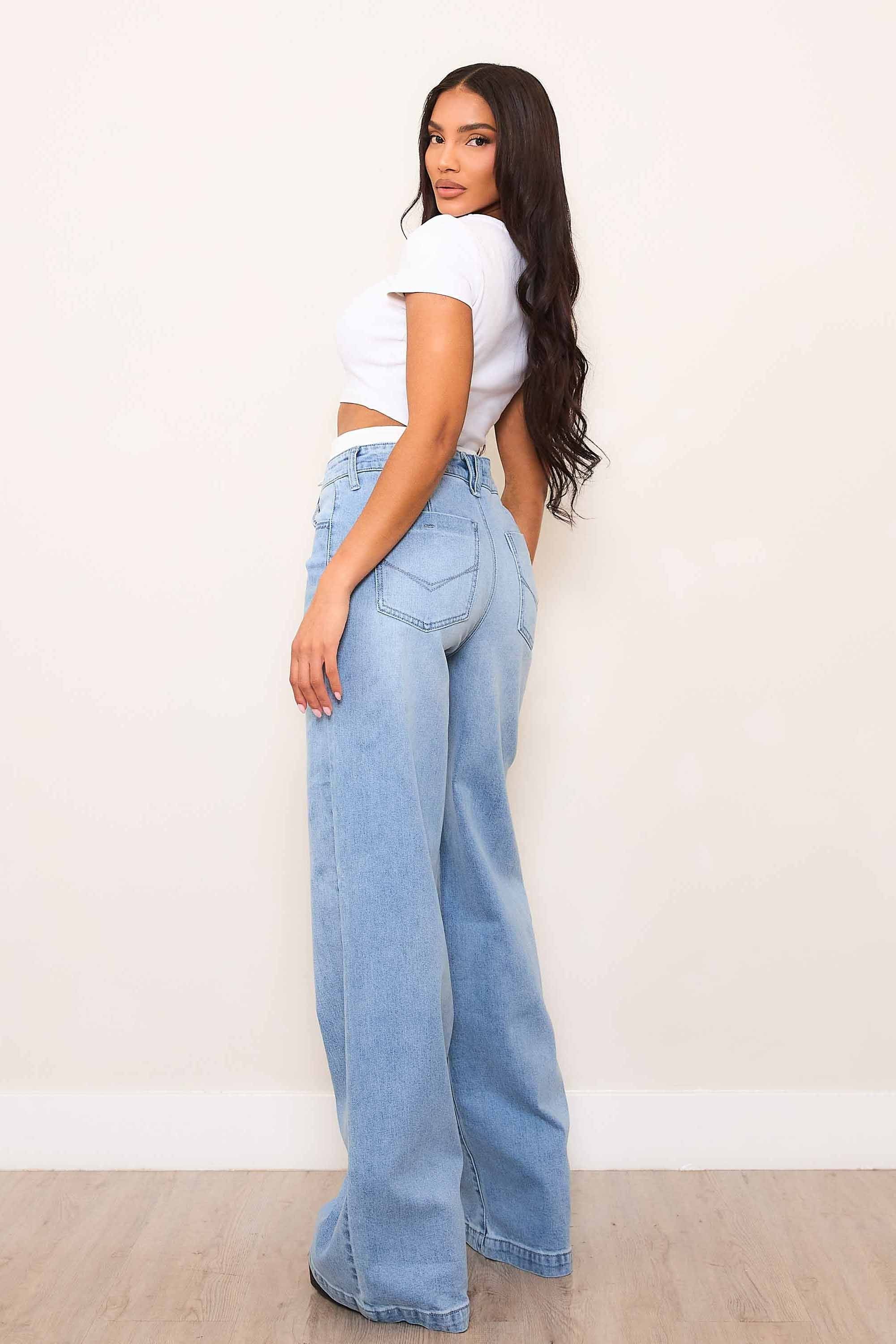 Double Waist Band High-Rise Wide Leg Jeans – Vibrant miu