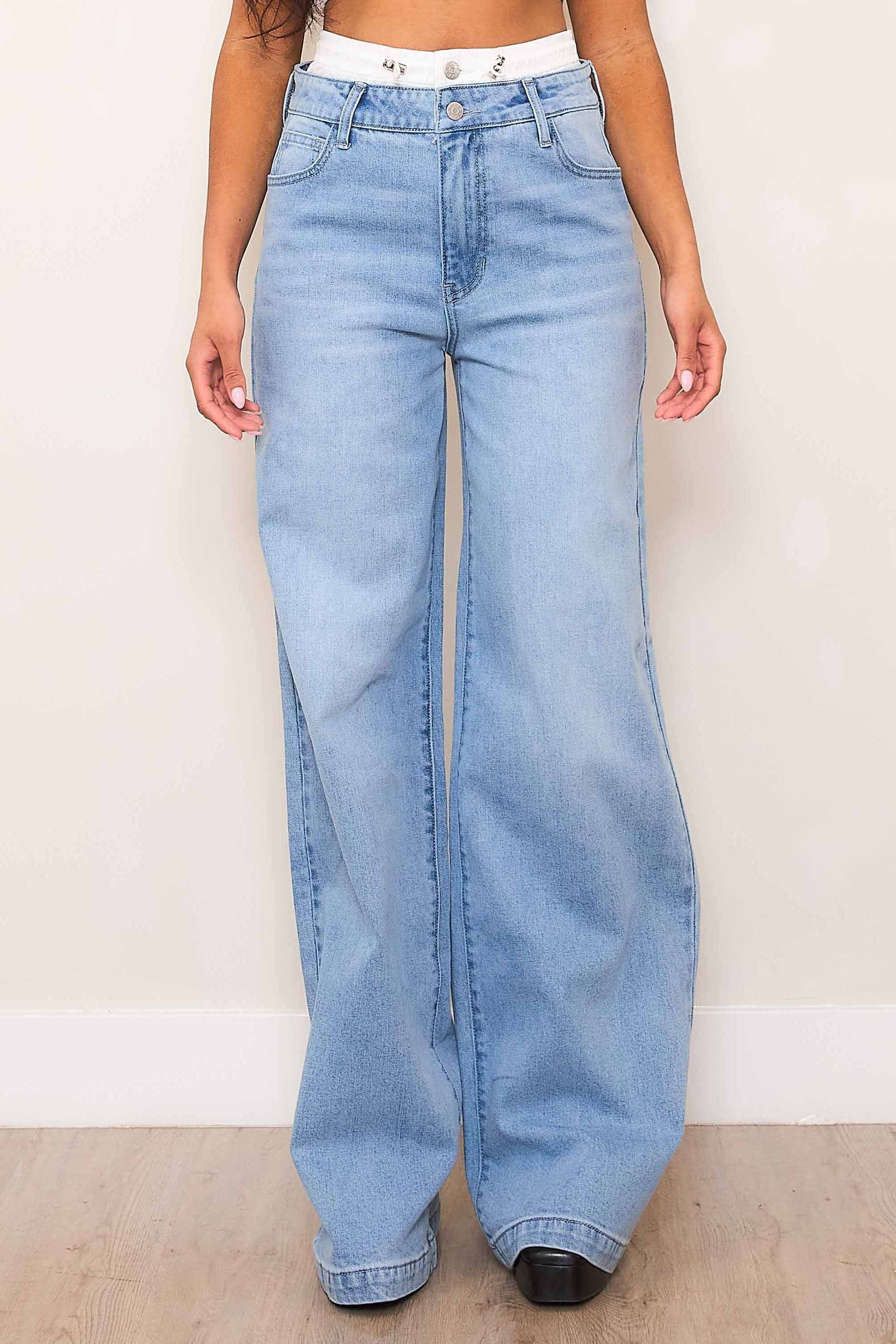 XPT390] Double Waist Band High-Rise Wide Leg Jeans – Vibrant miu