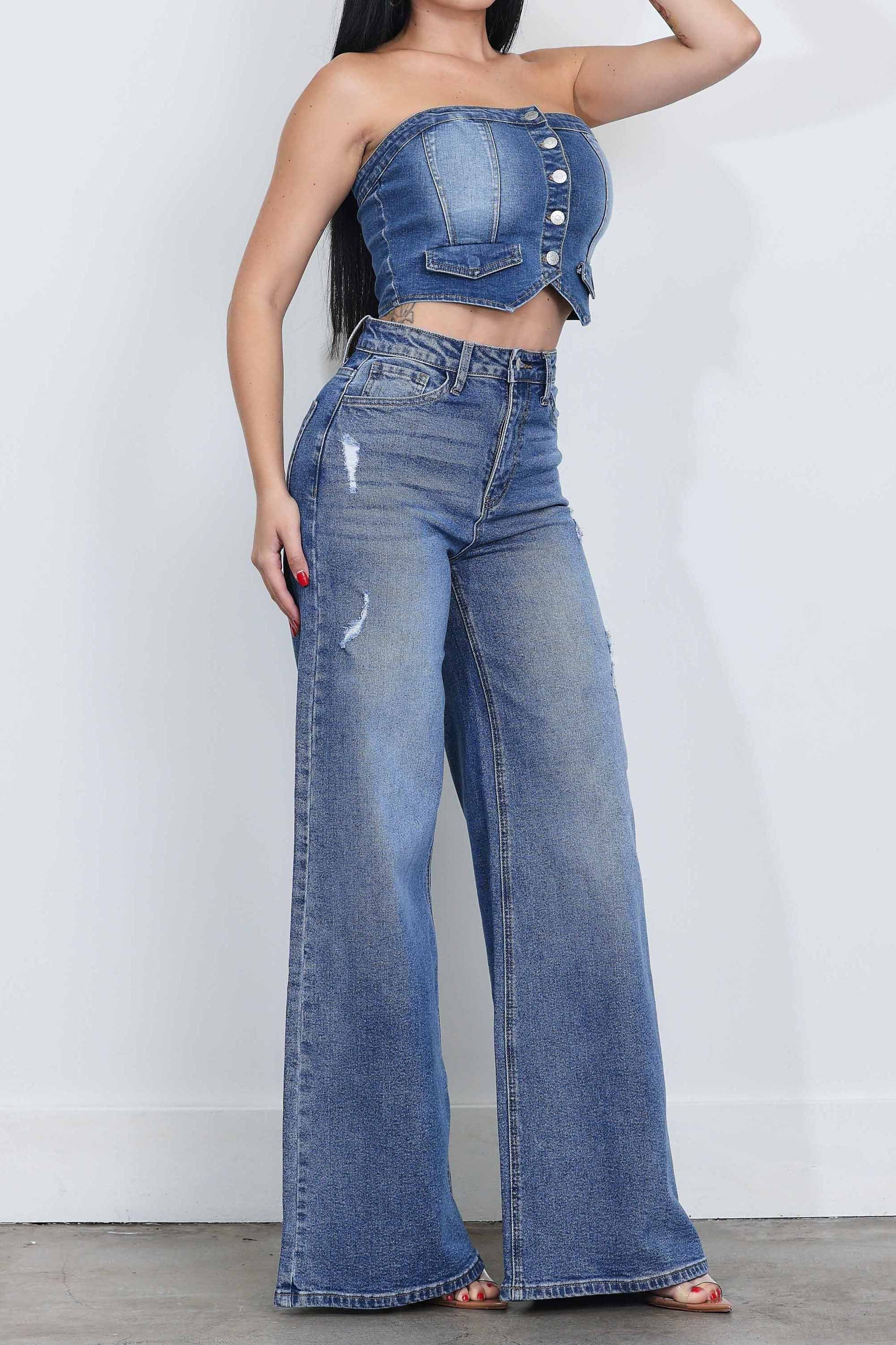 XPT409] High-Rise Extra Wide Leg Jeans – Vibrant miu