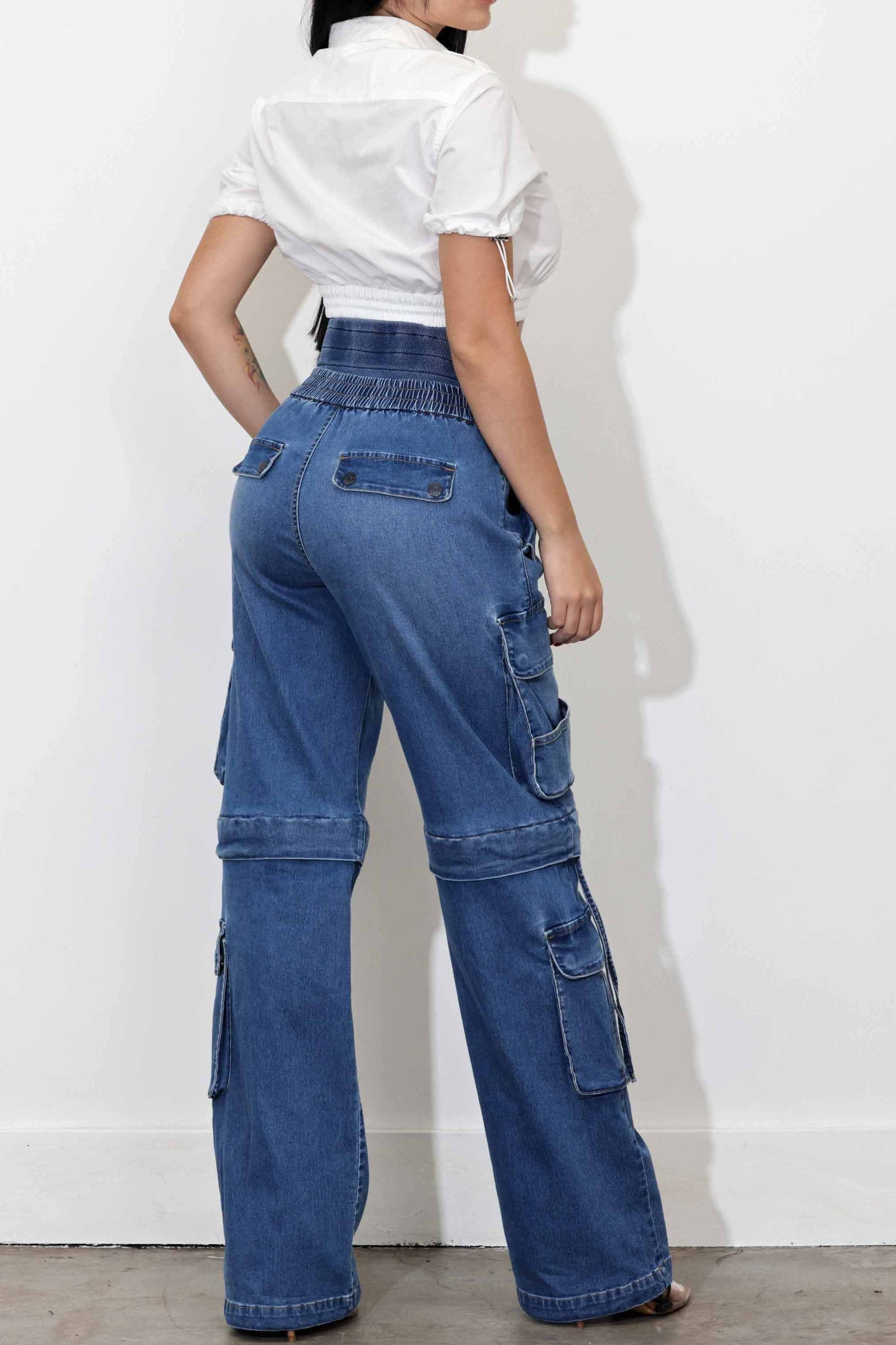 Convertible Baggy Cargo Jeans With Double Waist Band