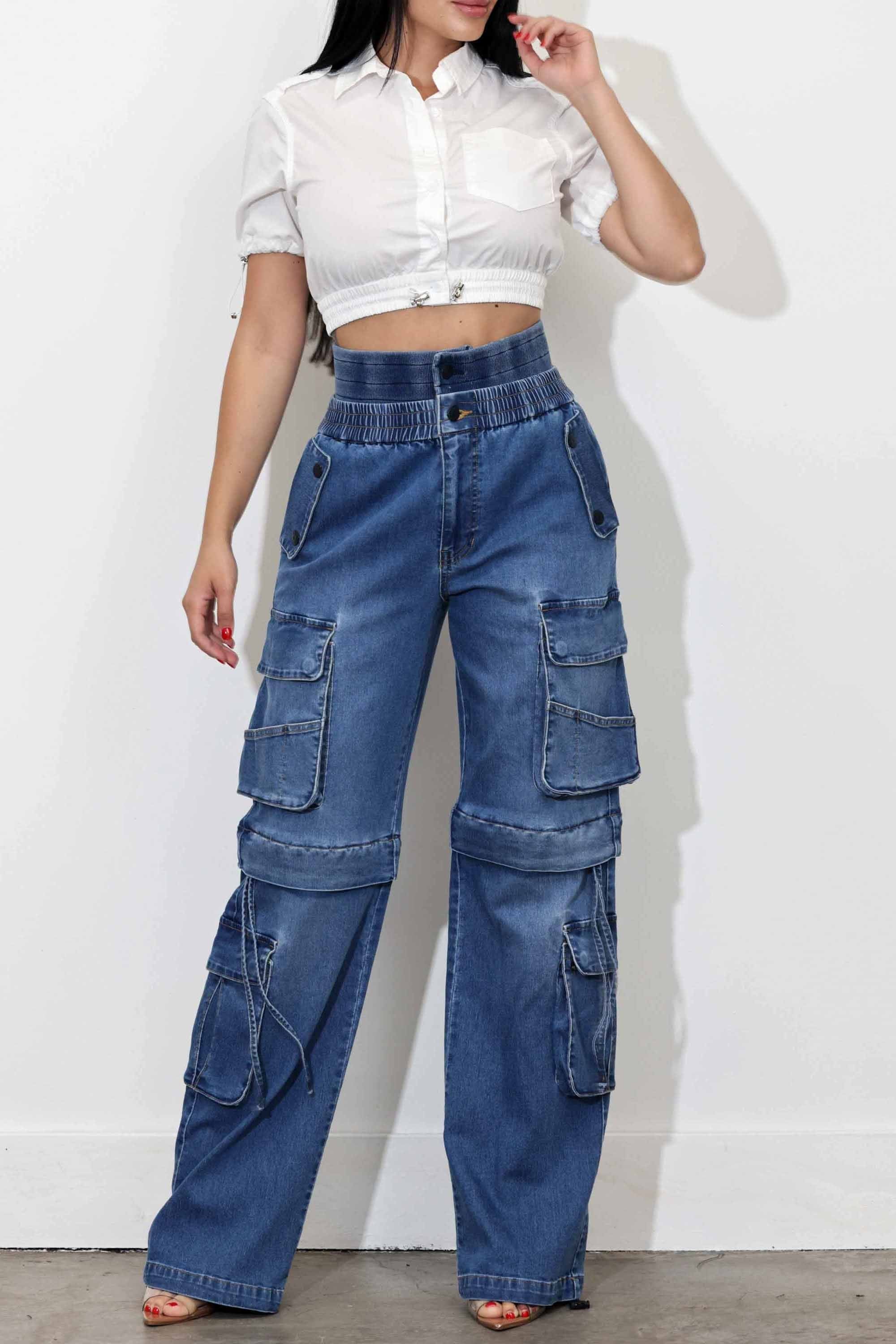 【YOURNUS】Bibi String Cargo Denim Diagonal Bookish Cargo Jeans in BLUE | Off-White™