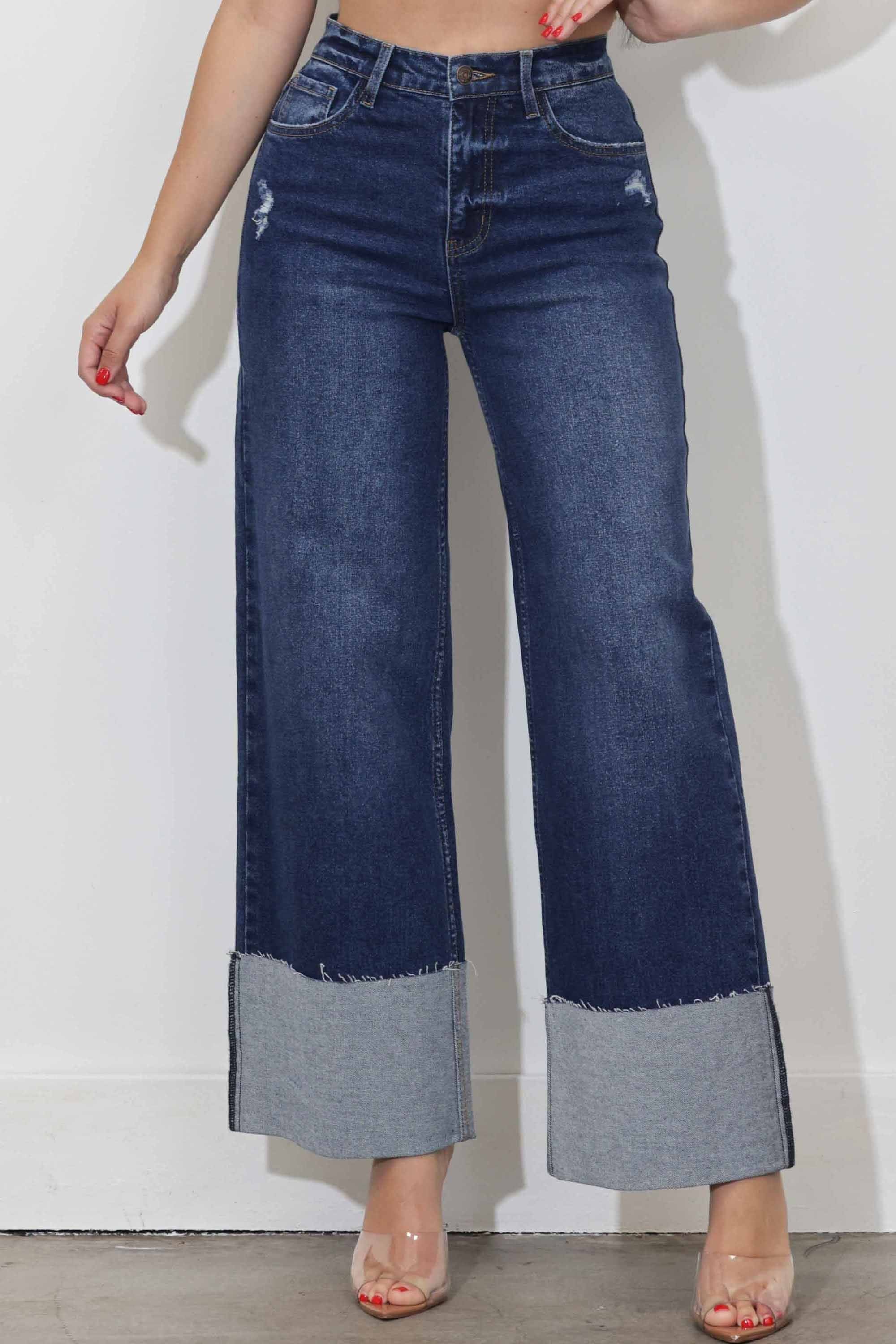 P6180] Cuff Up Wide Leg Jeans – Vibrant miu