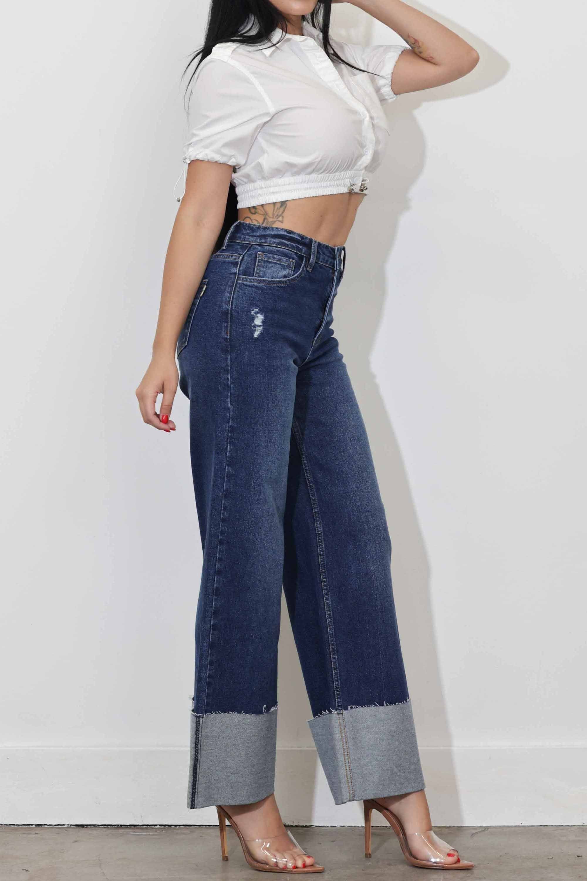 P6180] Cuff Up Wide Leg Jeans – Vibrant miu