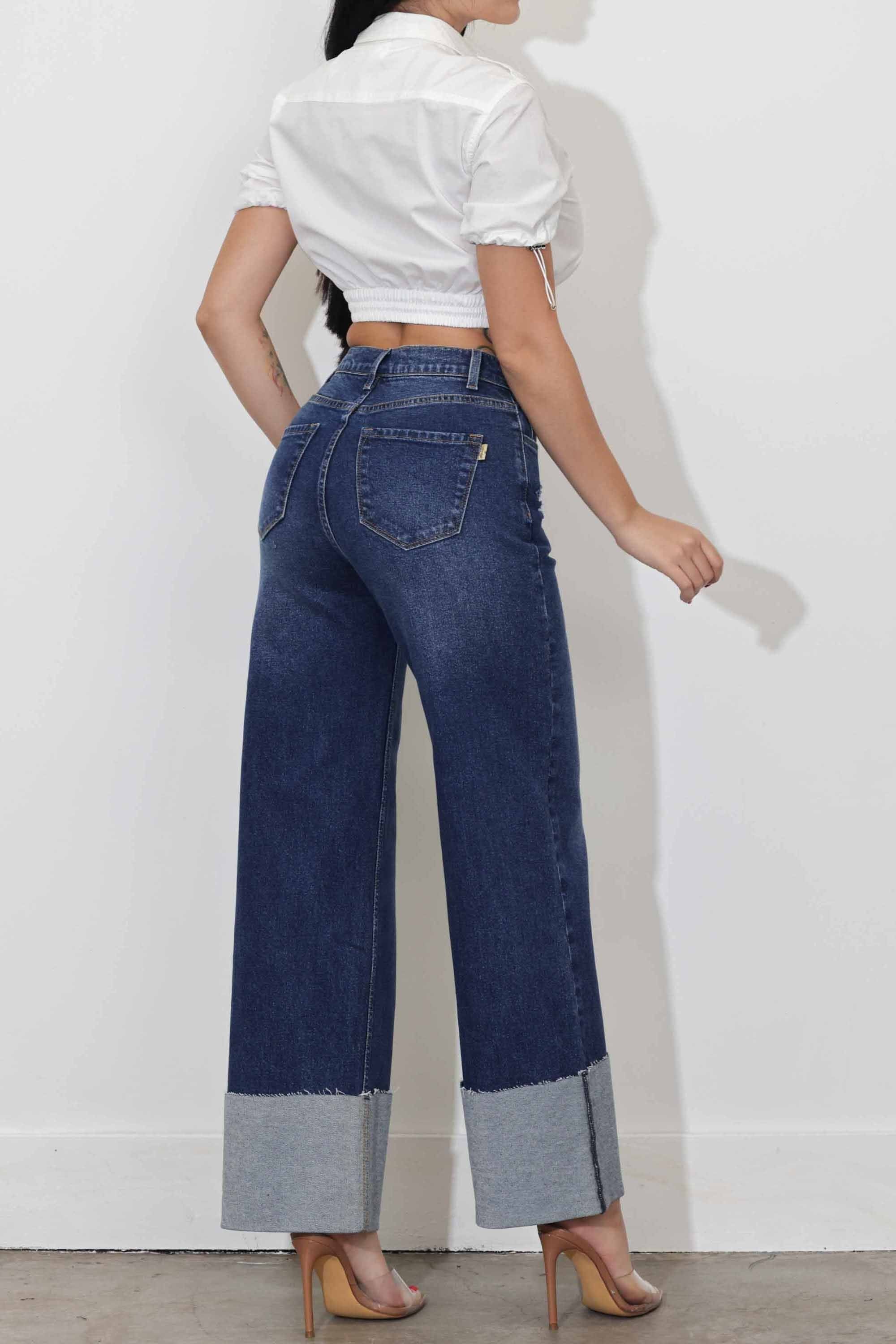 P6180] Cuff Up Wide Leg Jeans – Vibrant miu