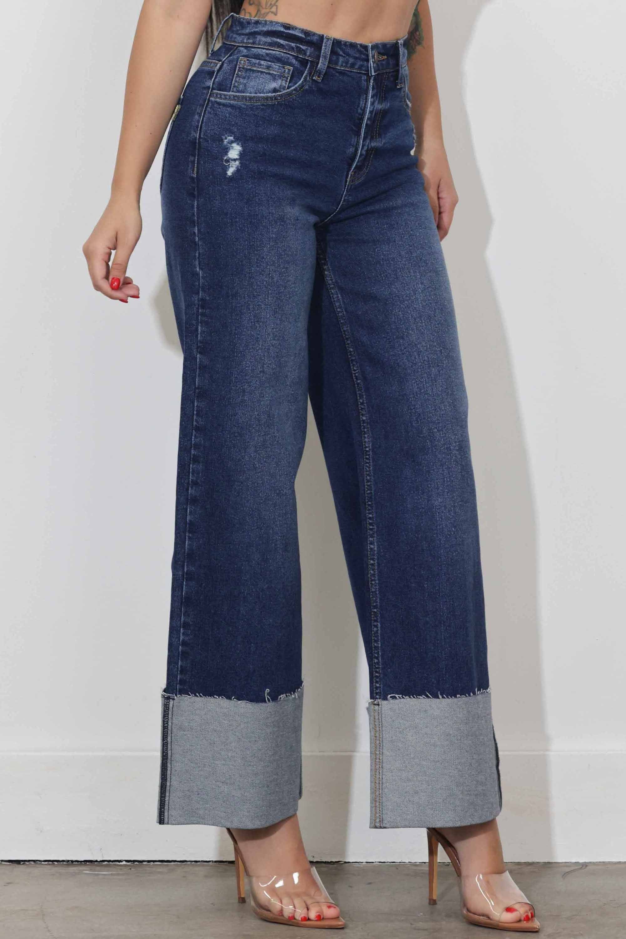 P6180] Cuff Up Wide Leg Jeans – Vibrant miu