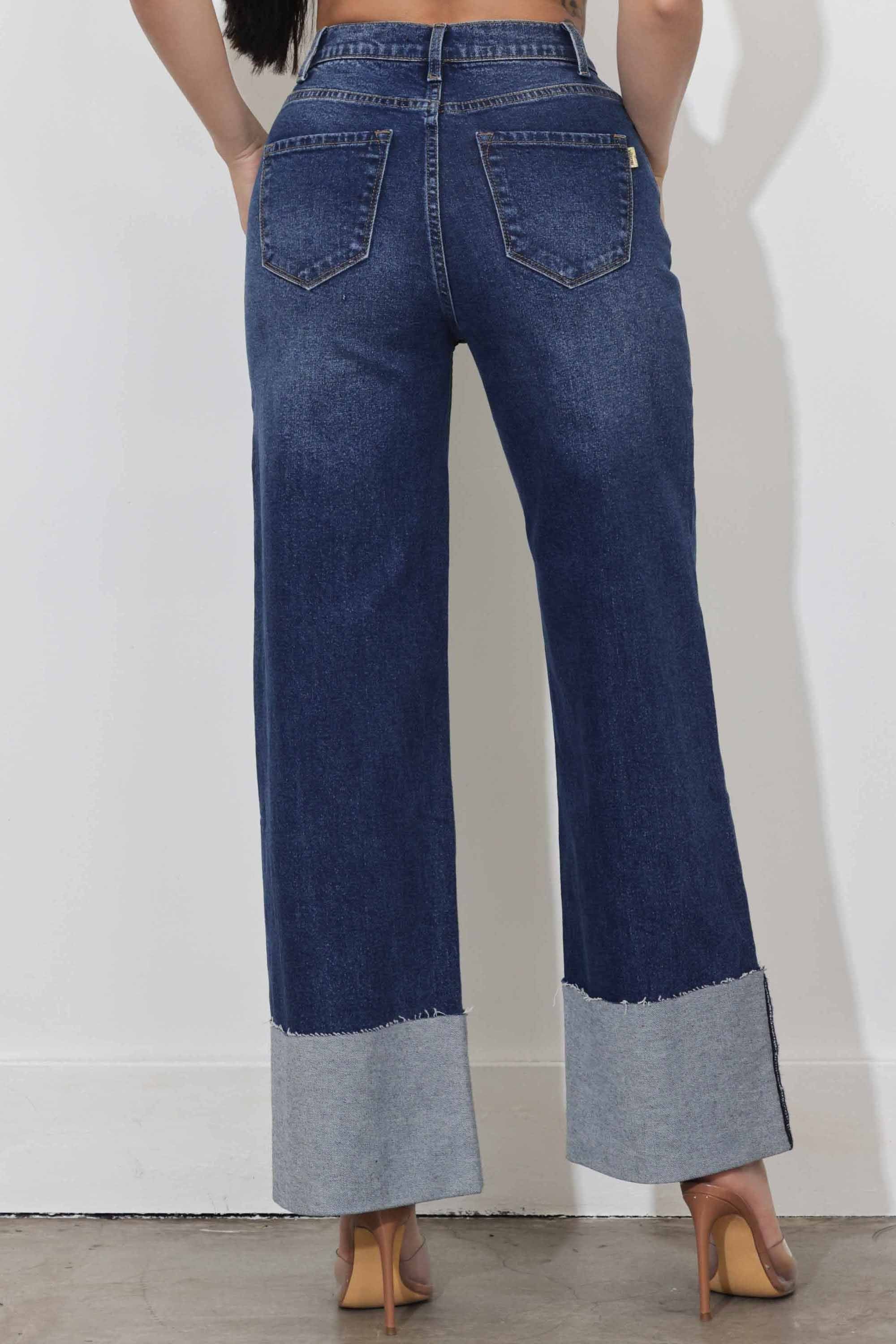 P6180] Cuff Up Wide Leg Jeans – Vibrant miu