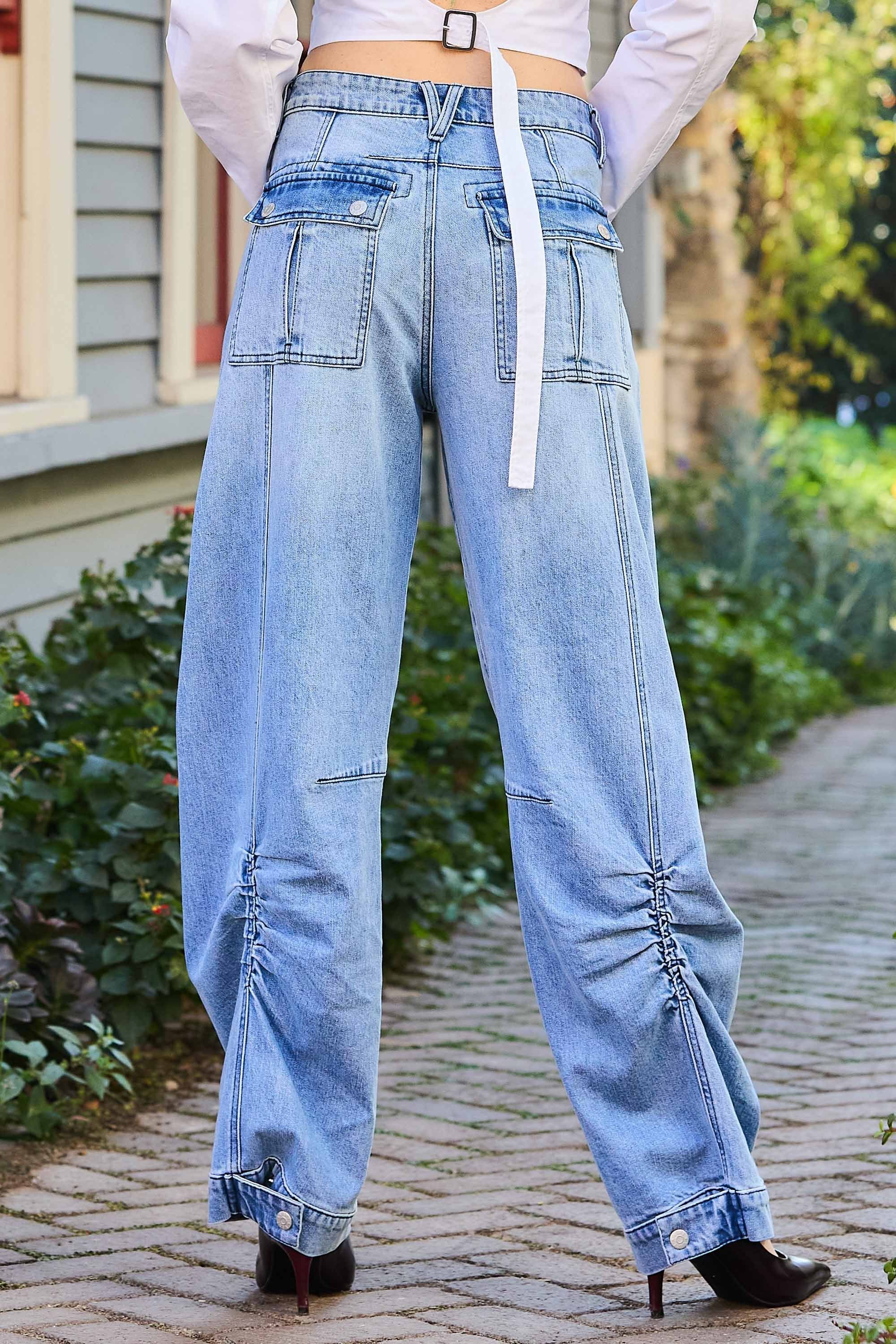 XPT529] Clean Barrel Baggy Jeans – Vibrant miu