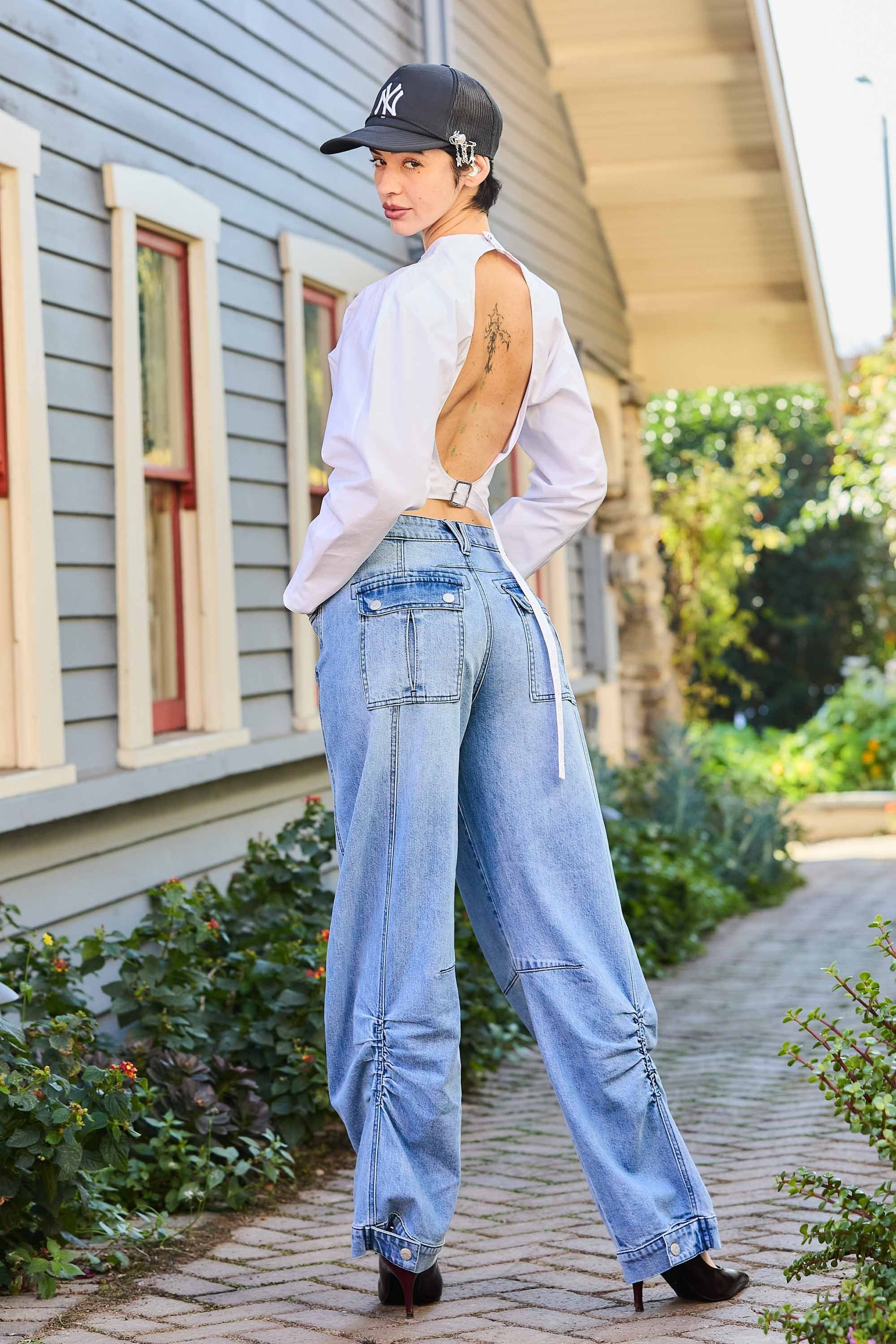 XPT529] Clean Barrel Baggy Jeans – Vibrant miu
