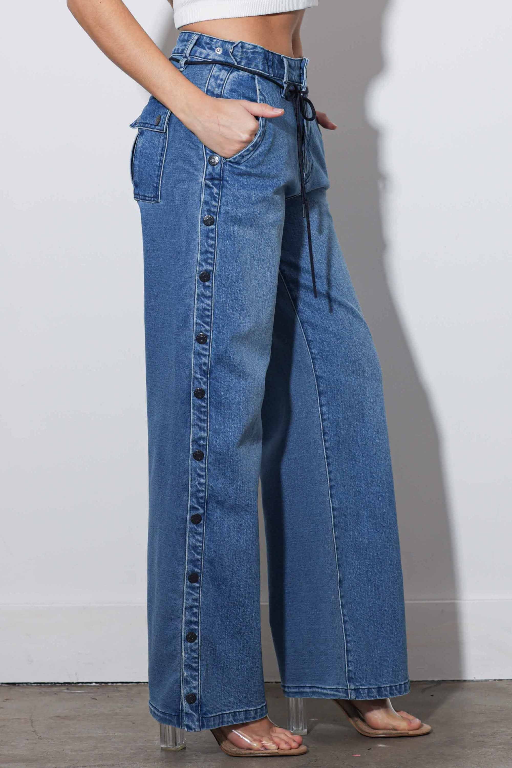 XPT487] Side Open Snap Straight Jeans – Vibrant miu