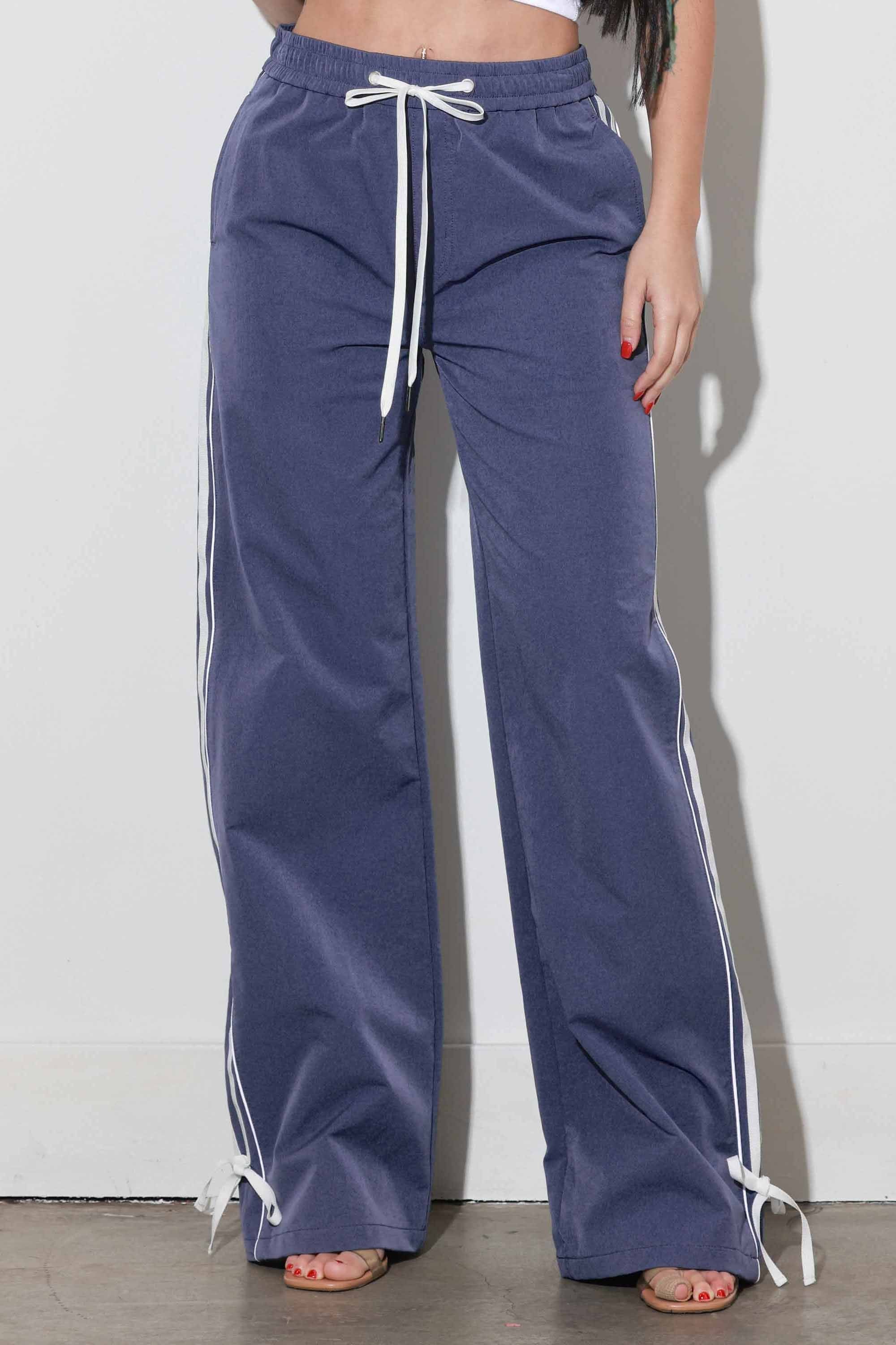 XPT539] Wide Leg Track Pants With Ribbon – Vibrant miu
