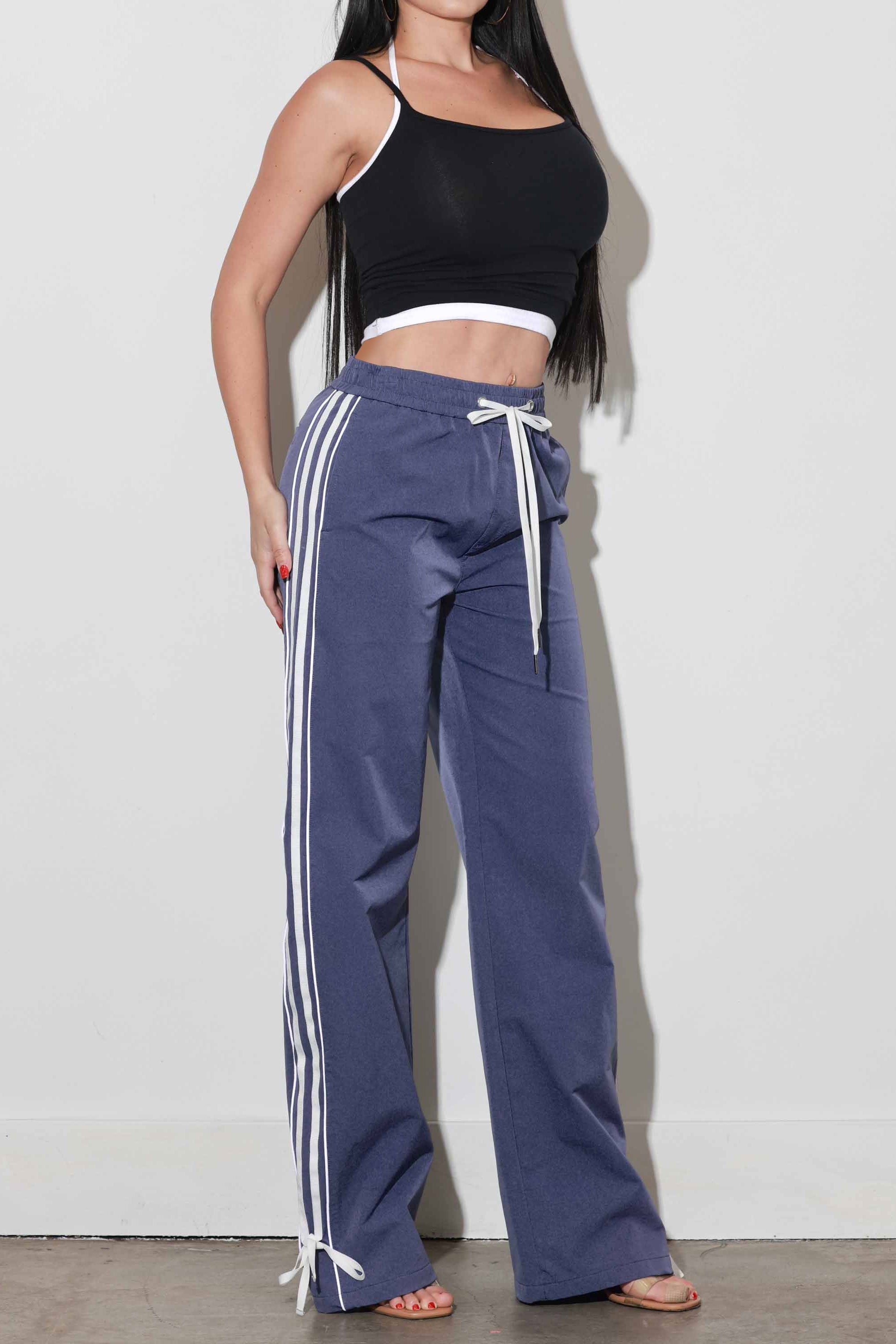 XPT539] Wide Leg Track Pants With Ribbon – Vibrant miu
