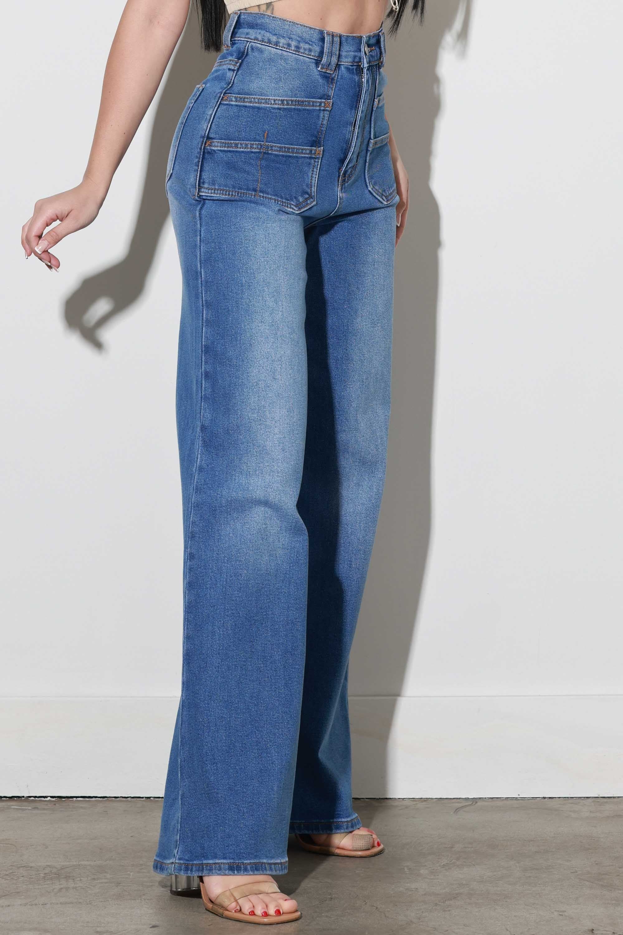 XPT346] High-Rise Double Pocket Wide Leg Jeans – Vibrant miu
