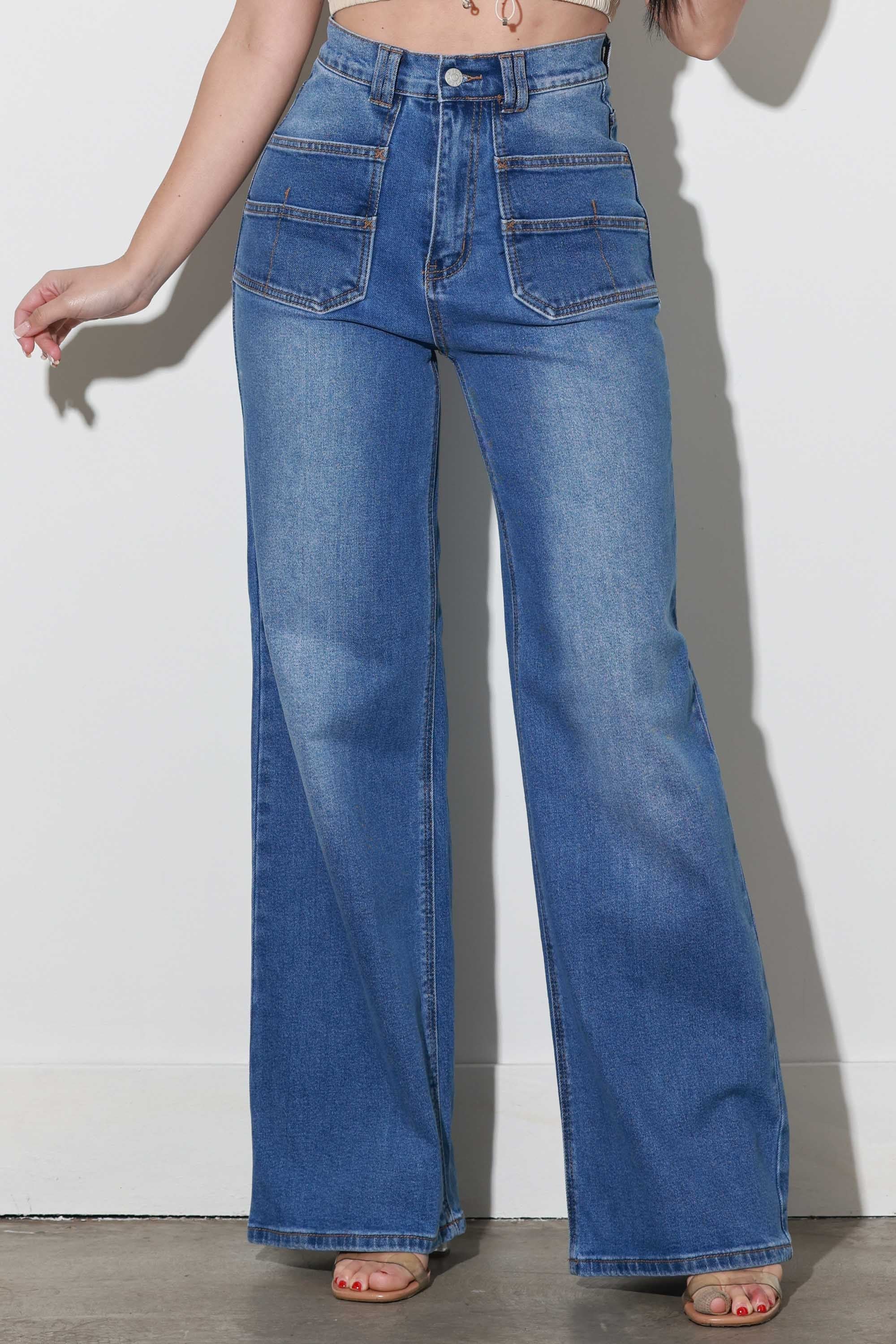 XPT346] High-Rise Double Pocket Wide Leg Jeans – Vibrant miu