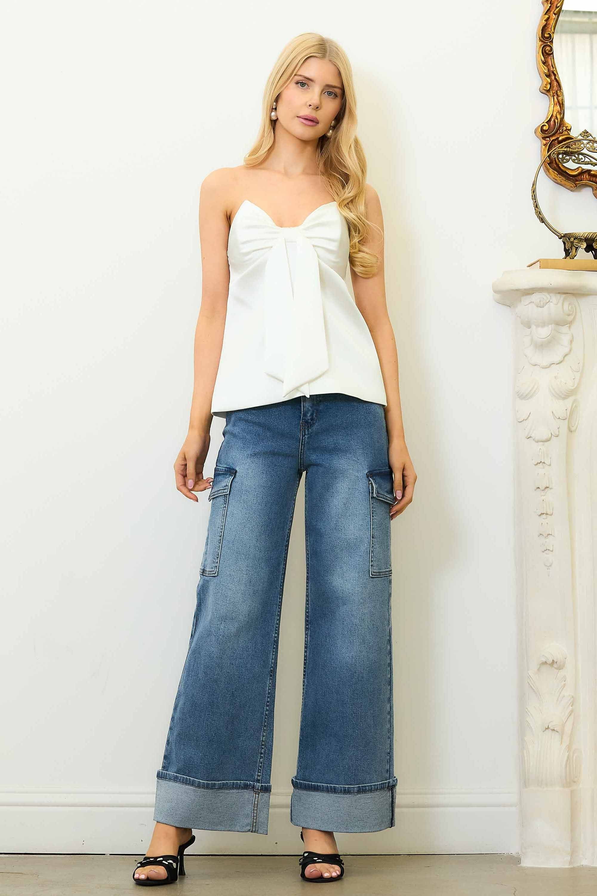 XPT264R] Cuff Hem Cargo Wide Leg Jeans – Vibrant miu