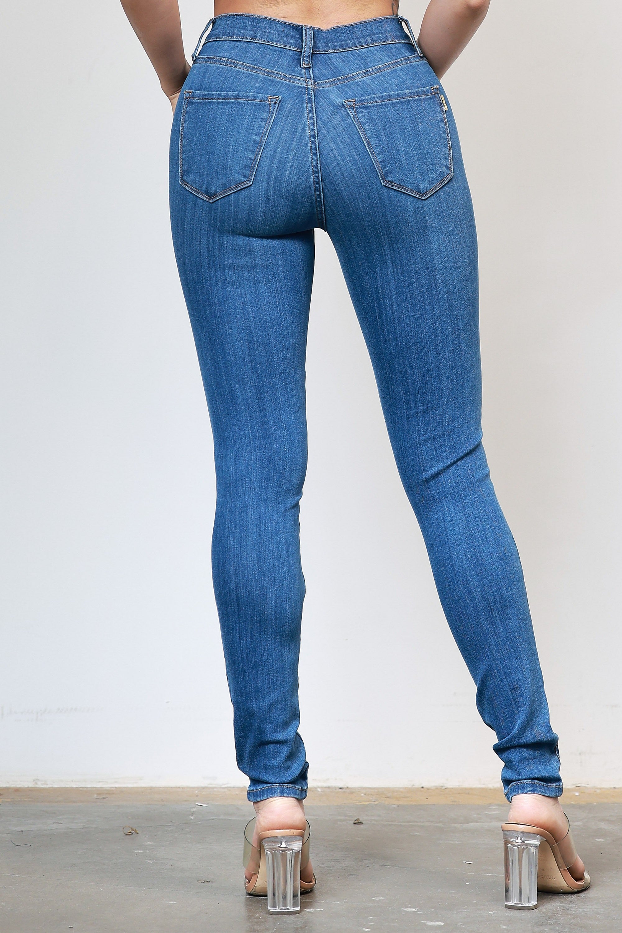 P6600] Mid Rise Skinny Jeans With Faux Front Pockets – Vibrant miu