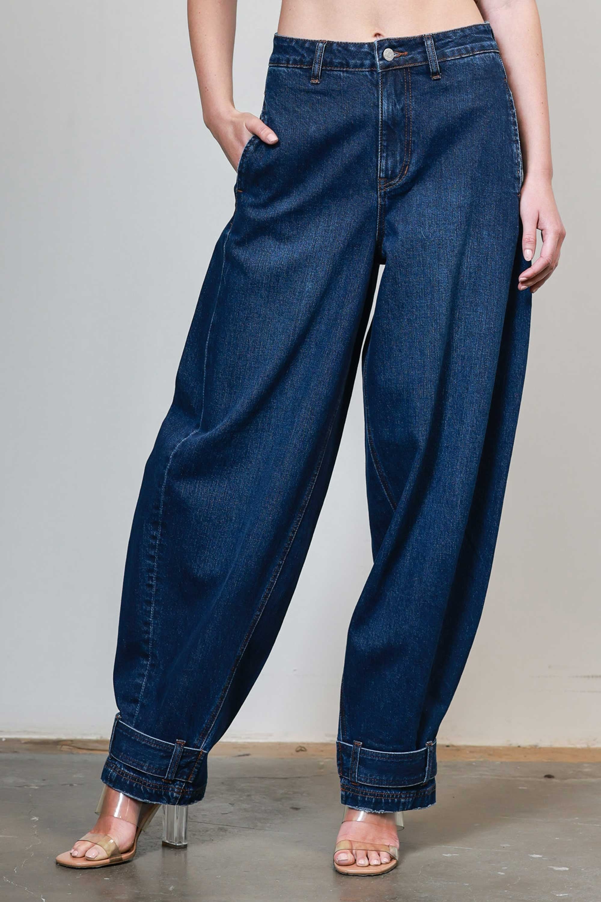 XPT471] Buckled Opening Barrel Baggy Jeans – Vibrant miu