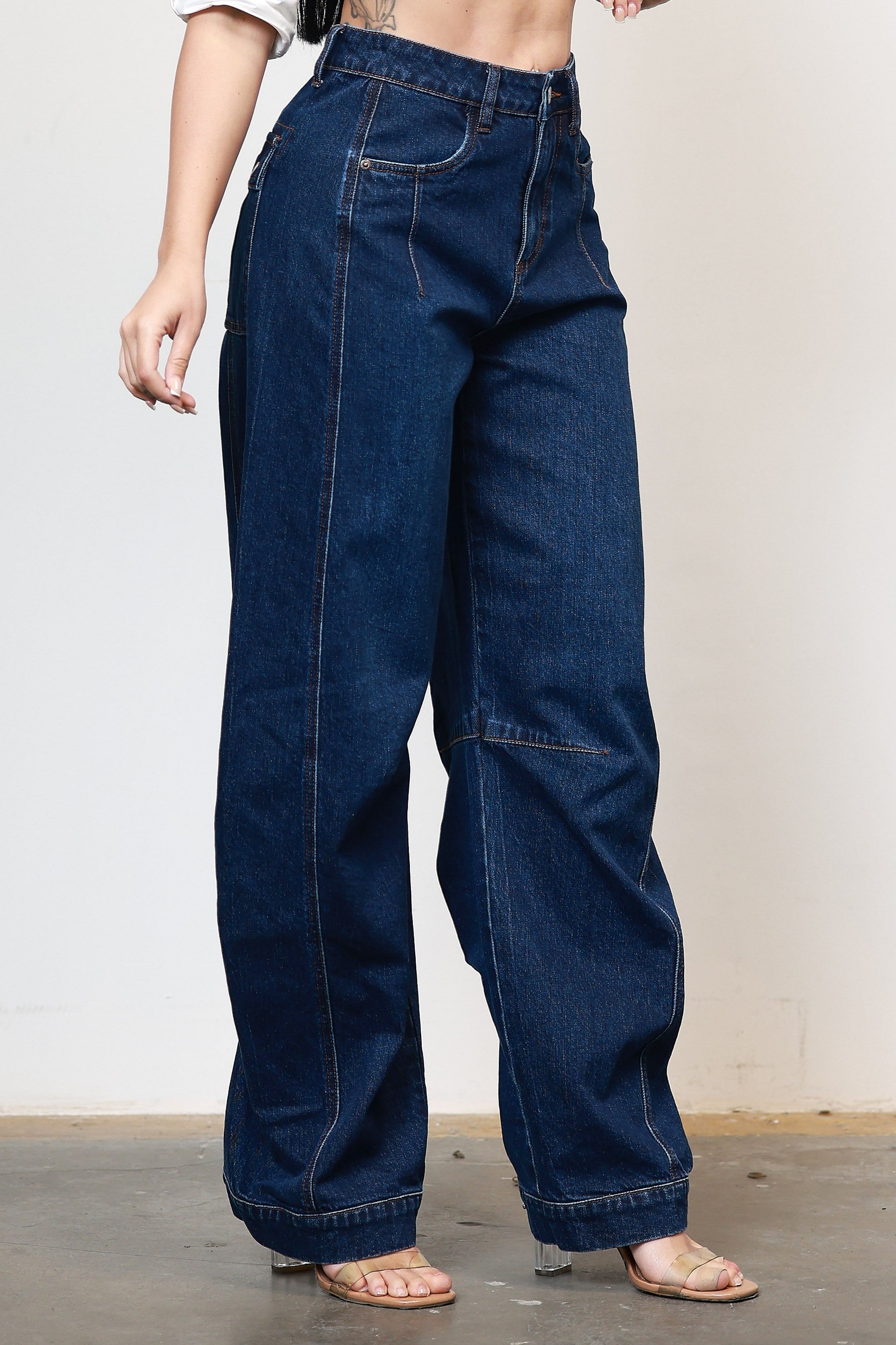 XPT529] Clean Barrel Baggy Jeans – Vibrant miu