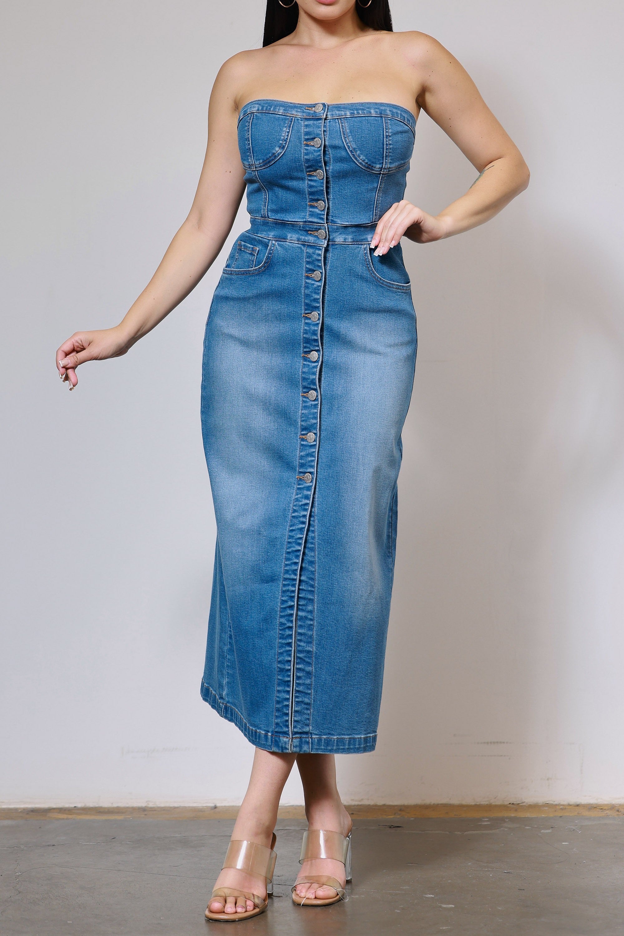 XJS078] Denim Midi Dress – Vibrant miu