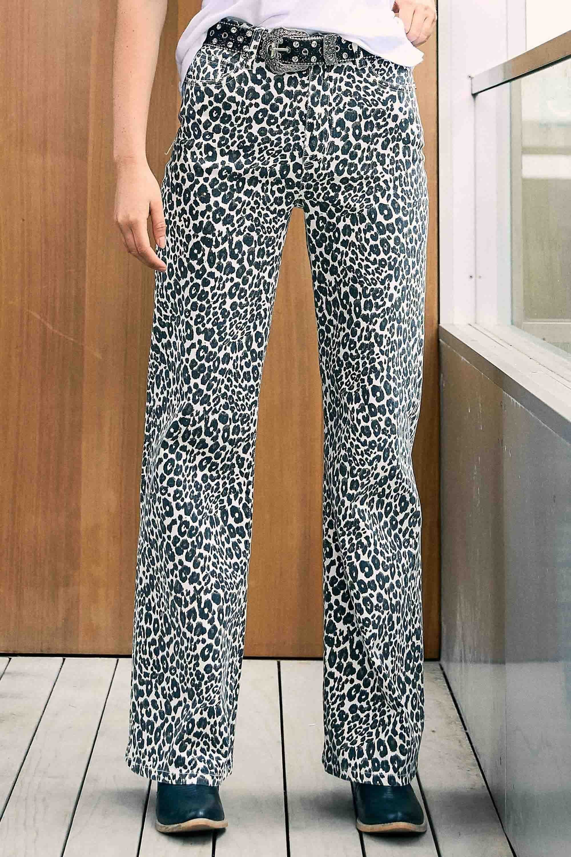 XPT676] Leopard Print Wide Leg Jeans – Vibrant miu