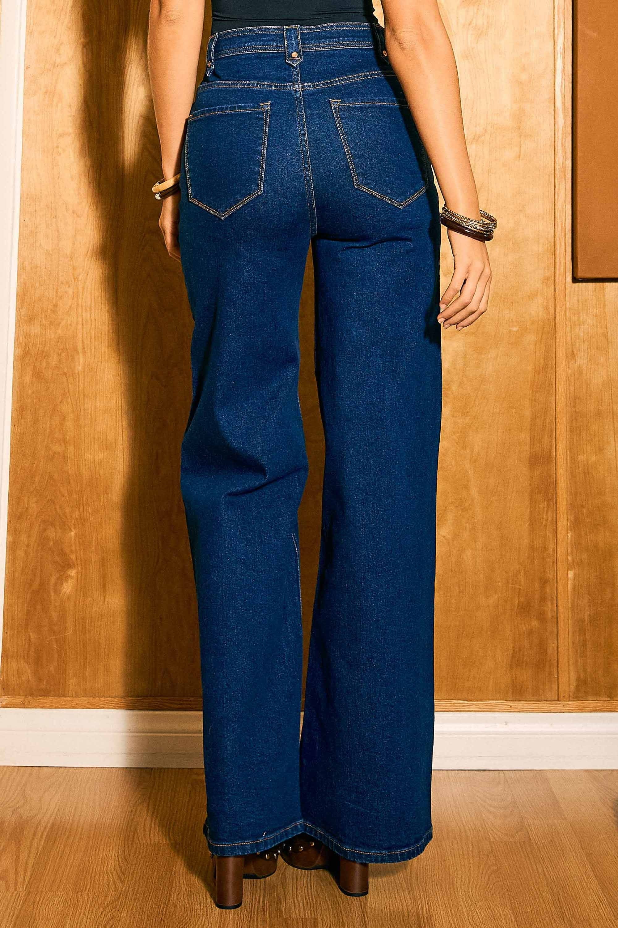 P6146] High-Rise Wide Leg Jeans With Waist Snap Button – Vibrant miu