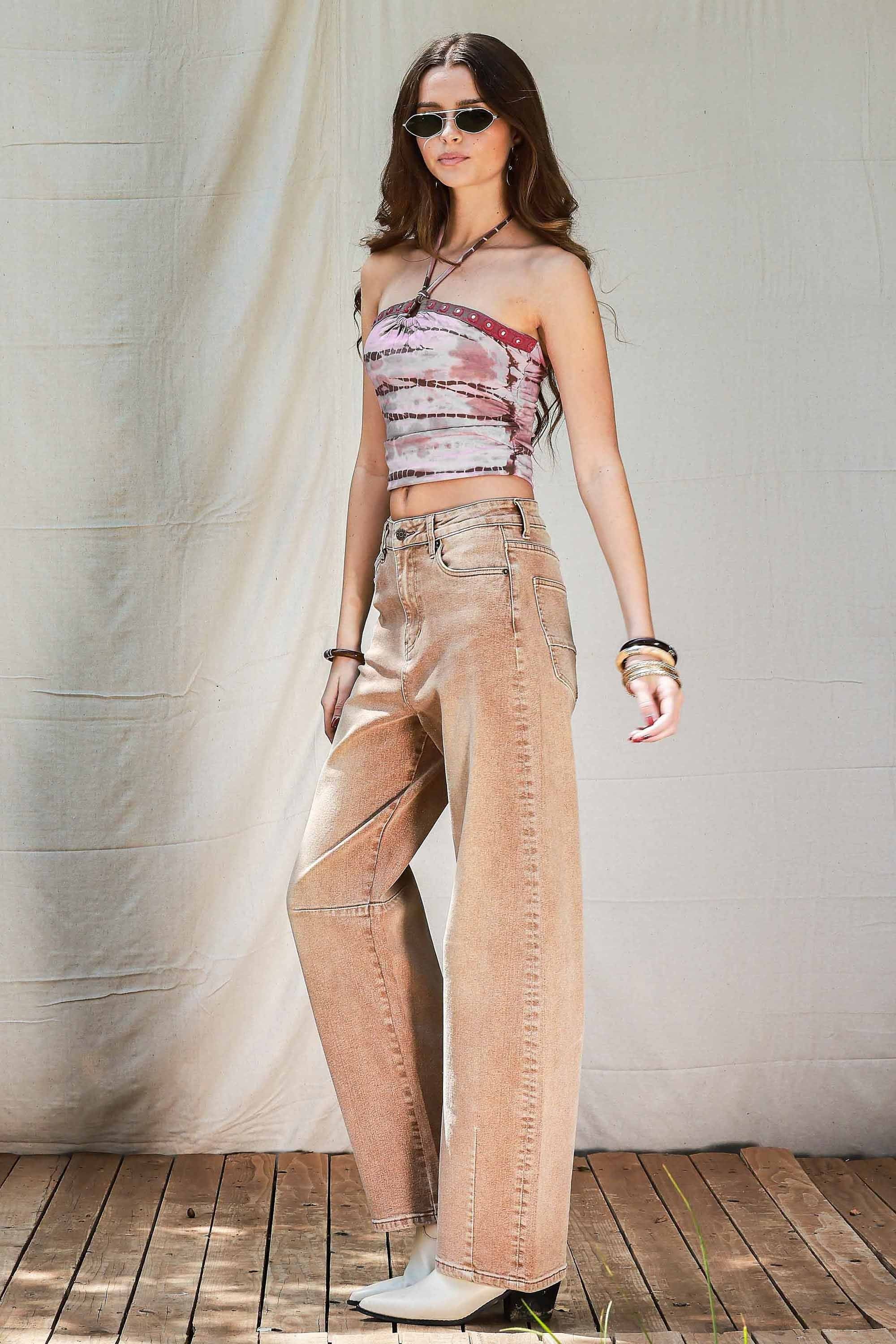 XPT477] Barrel Baggy Jeans – Vibrant miu