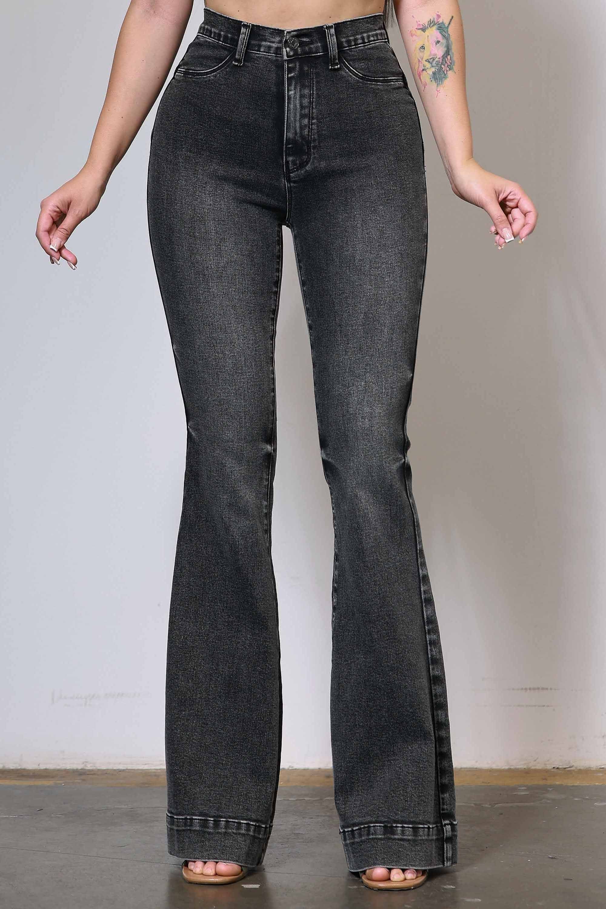 P6220] High Rise Flare Jeans With Doubled Cuff – Vibrant miu