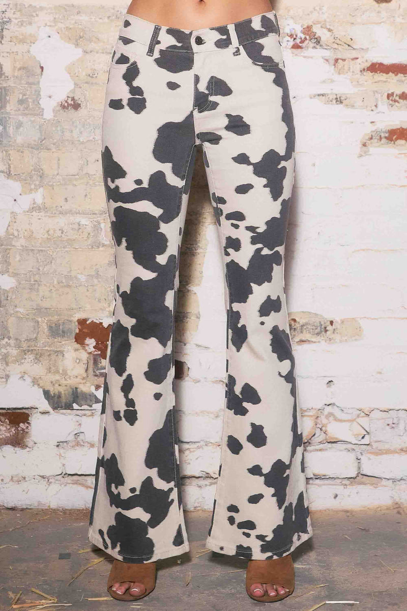 [XPT758] Cow Print Low Rise Flare Jeans – Vibrant miu